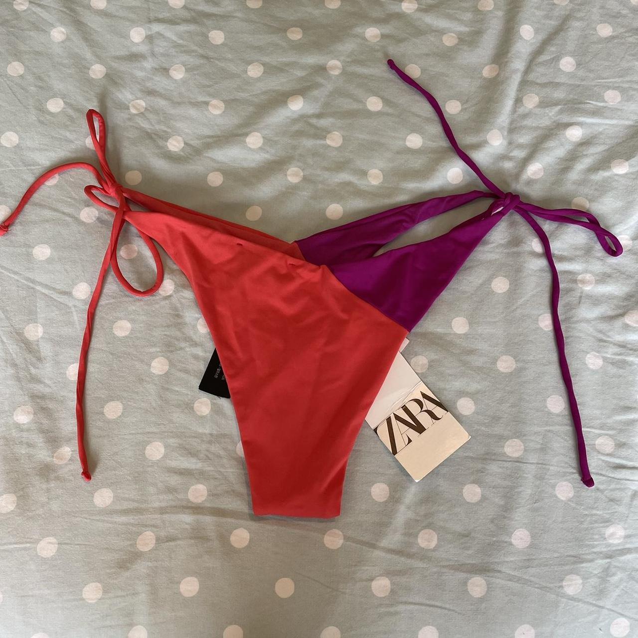 Zara swimwear tie up bikini bottoms in purple / pink... Depop