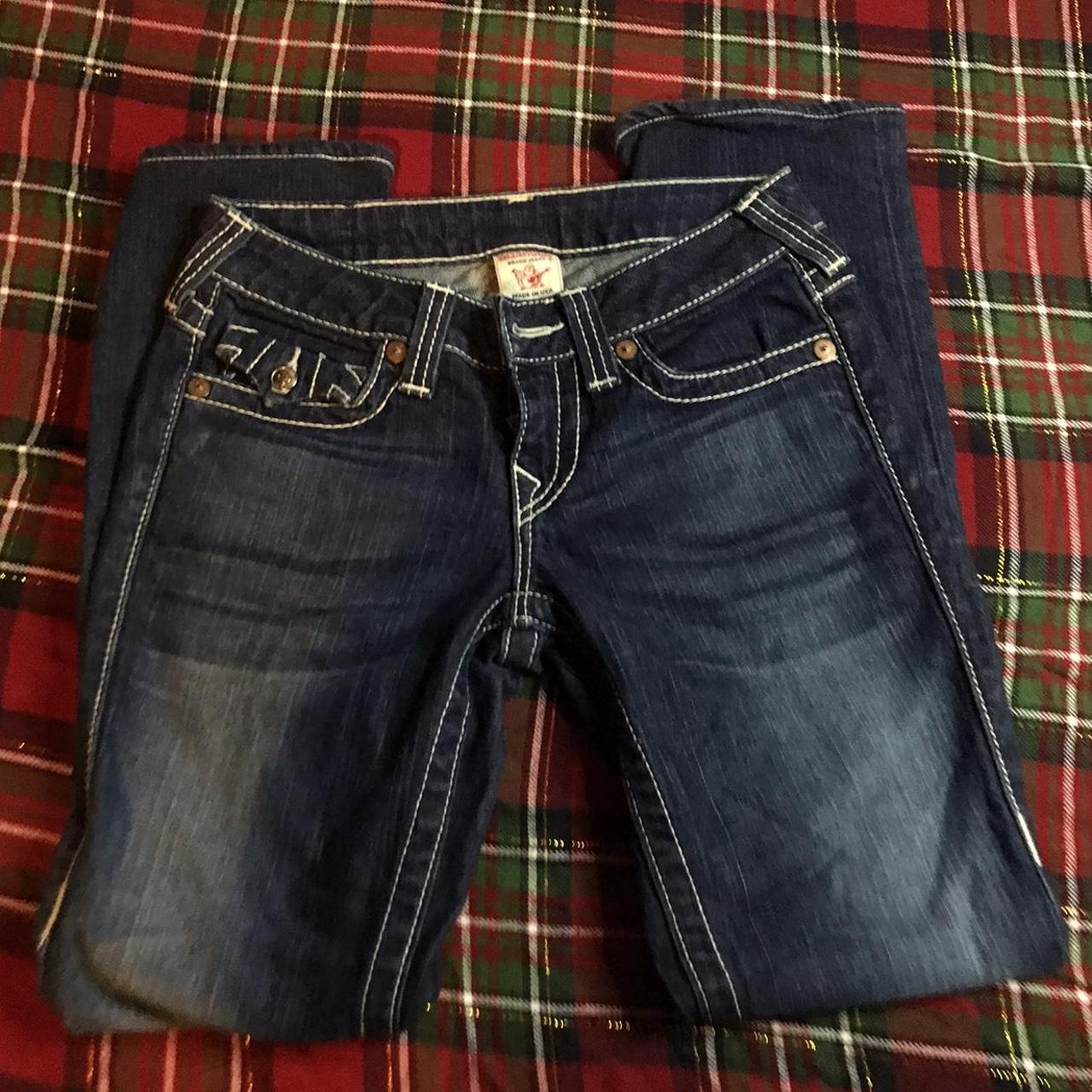 true religion jeans light blue slight flare thrifted... - Depop