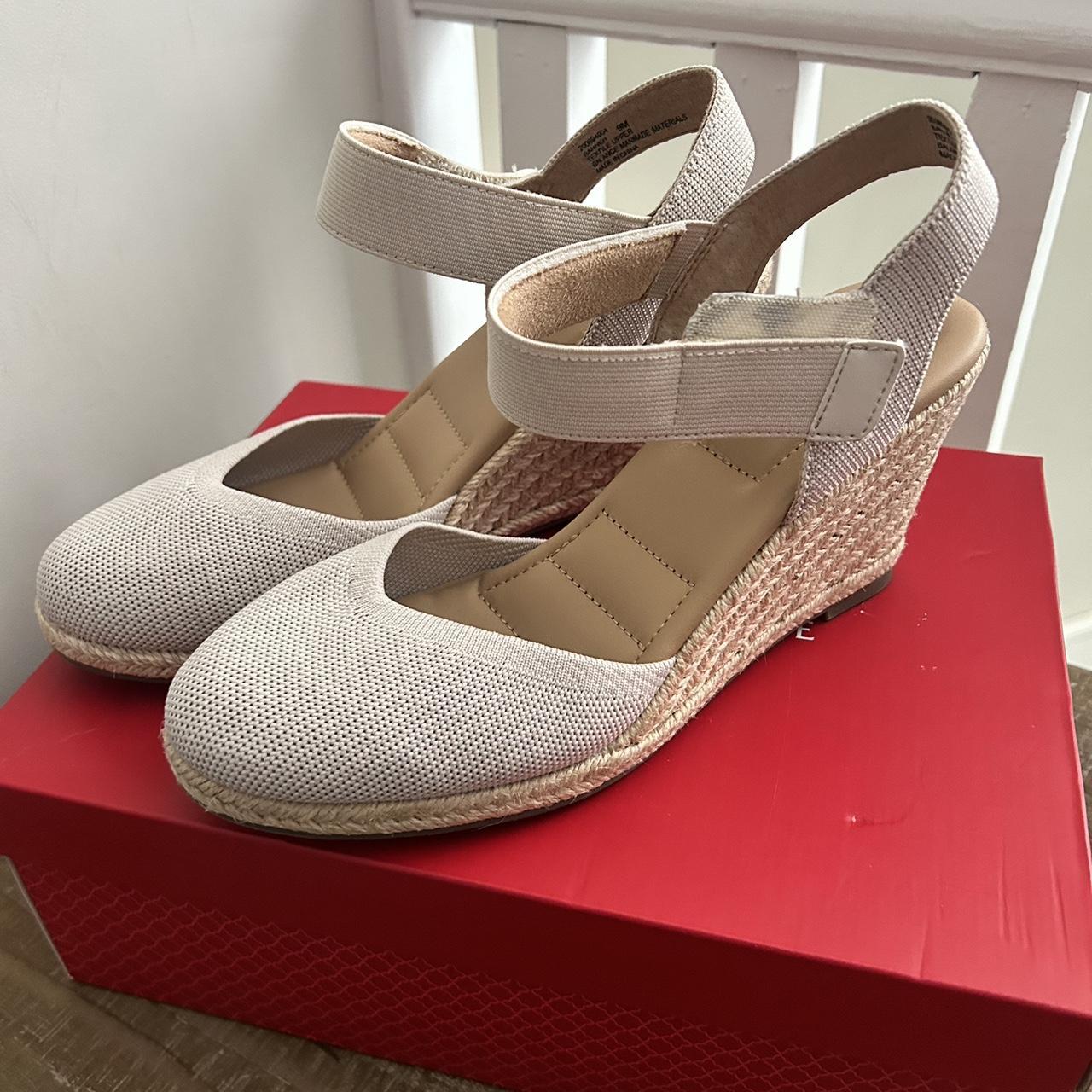 Kelly & Katie “Banner” Nude Taupe Wedge... - Depop