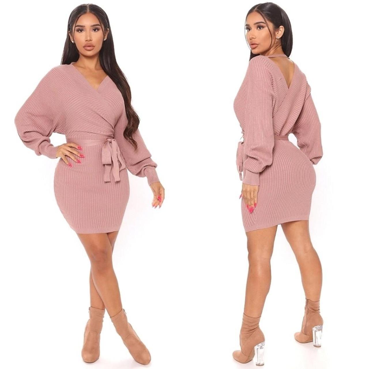 Fashion Nova Mauve Pink Sweater Belted Dress Depop