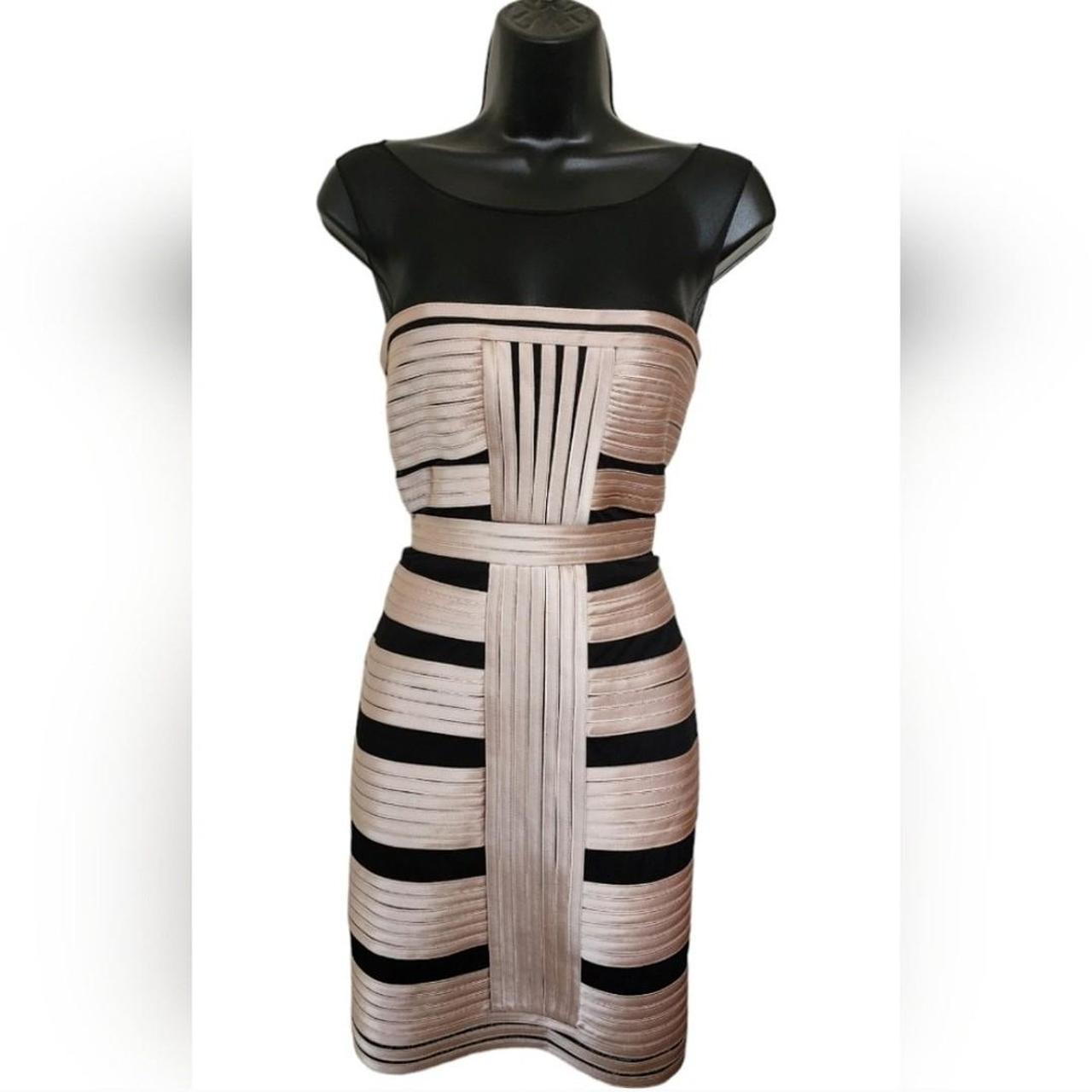 BCBGMAXAZRIA Black Cream Metallic Midi Dress