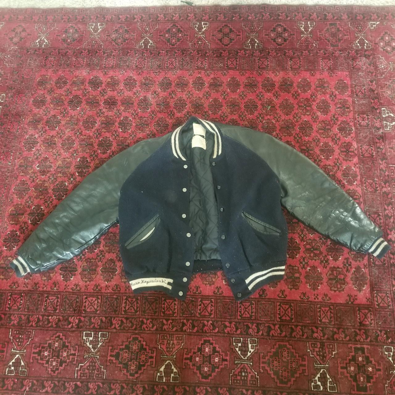 Vintage 70s wool and leather delong letterman... - Depop