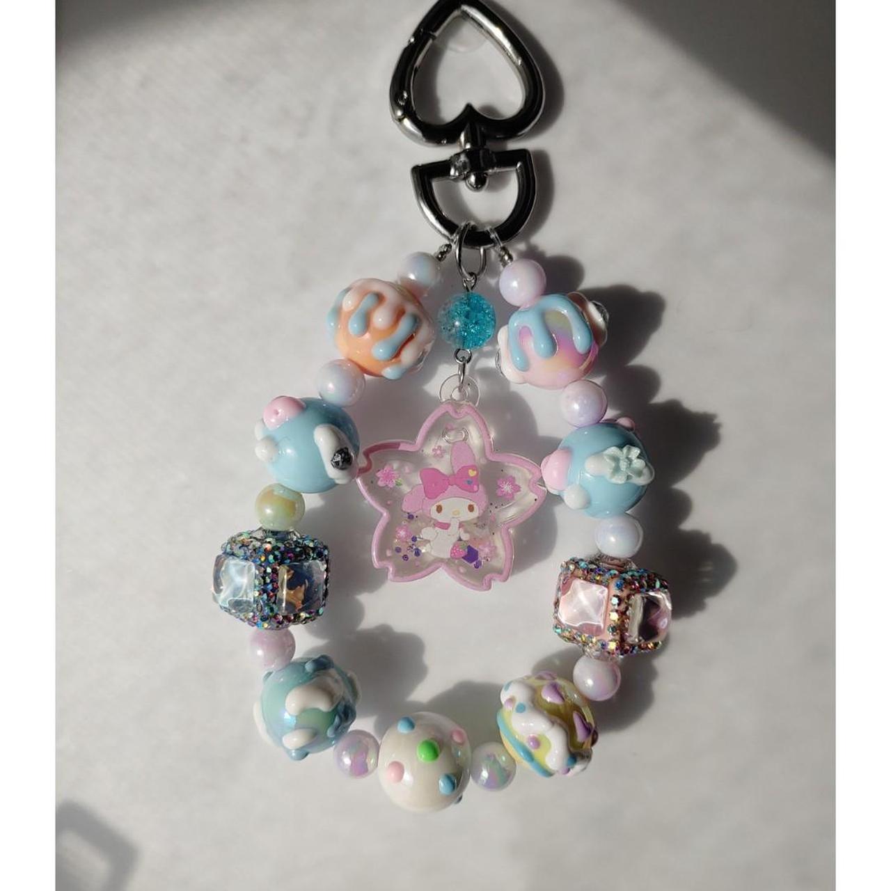 Hand Painted Bead Keychain With Sparkling Fancy - Depop