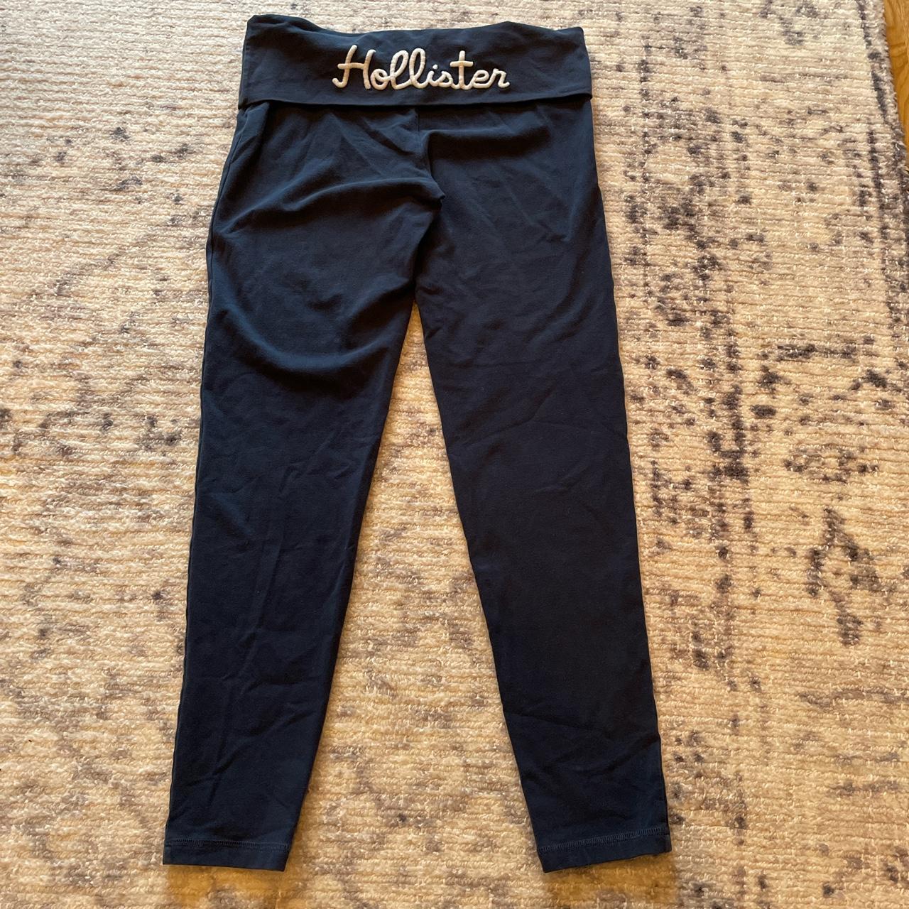 Hollister leggings. Blue with embroidered Hollister - Depop