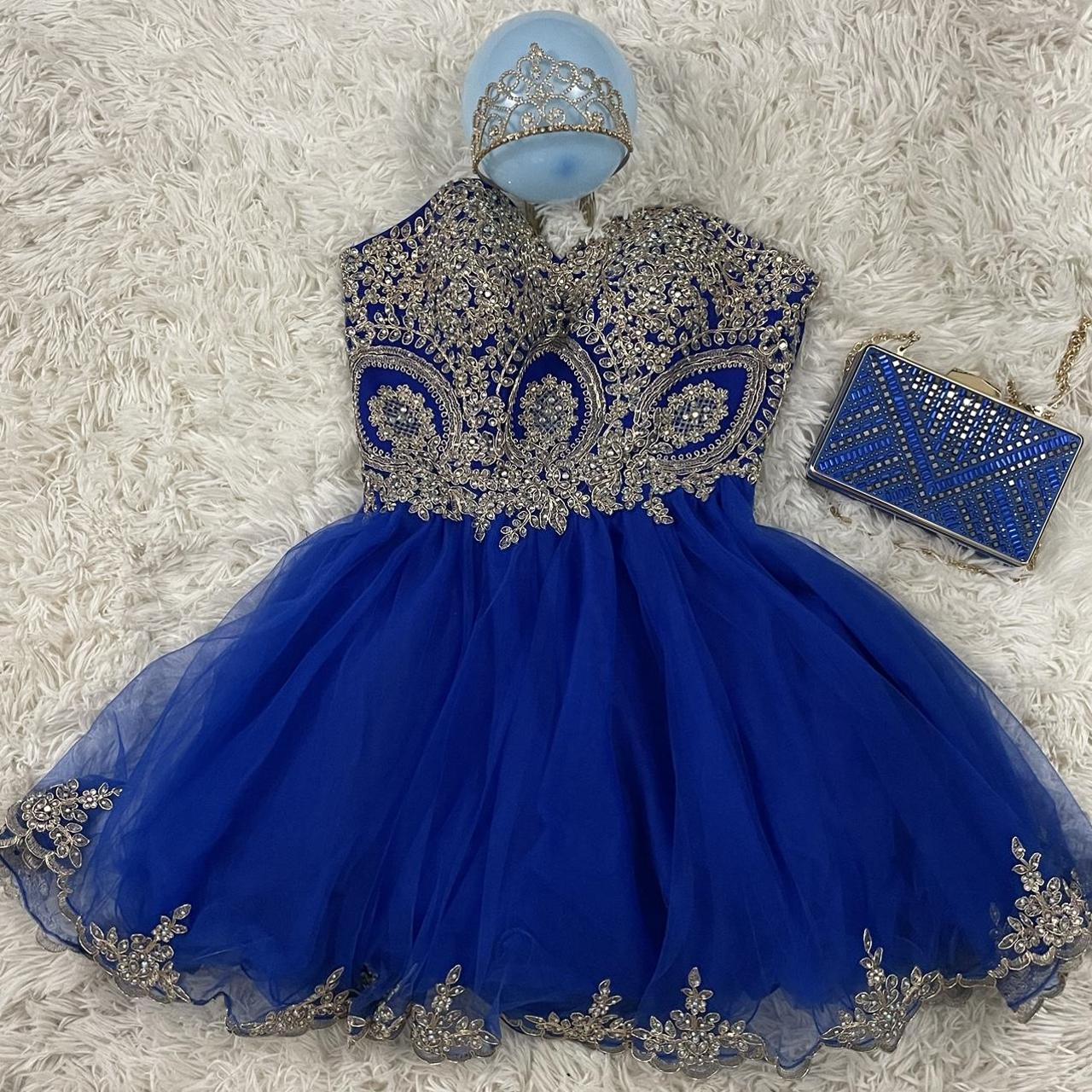 Blue and best sale gold homecoming dress