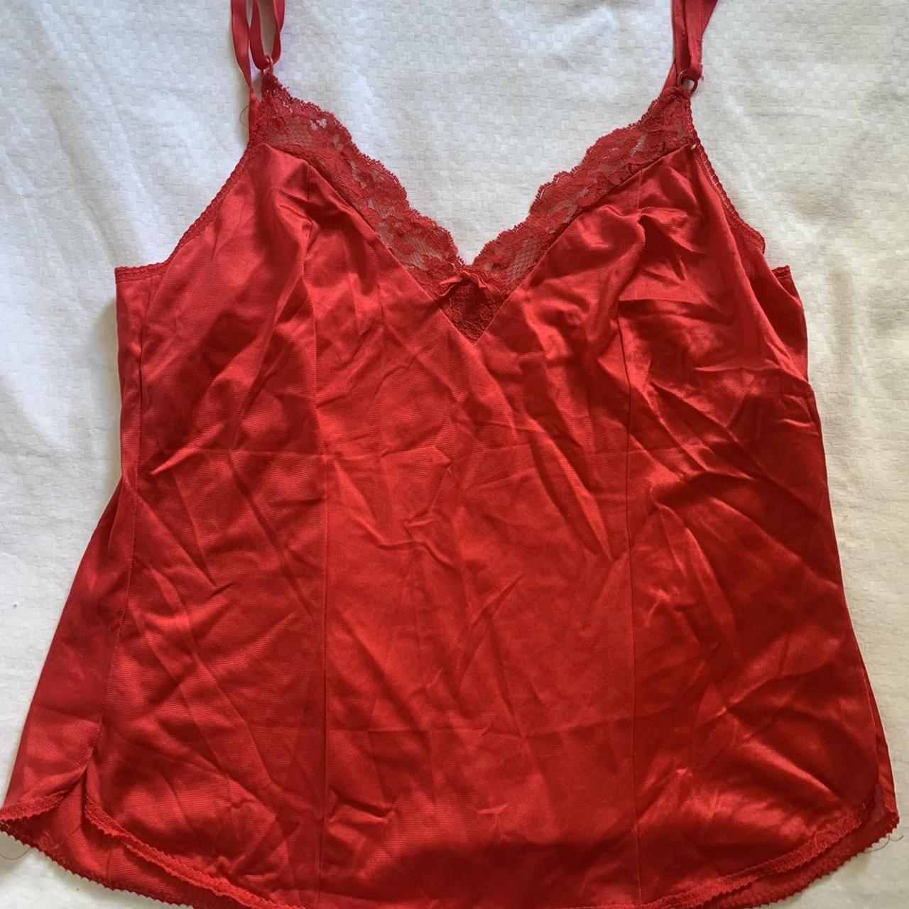 Red vintage lingerie cami, Size S Super cute piece... - Depop