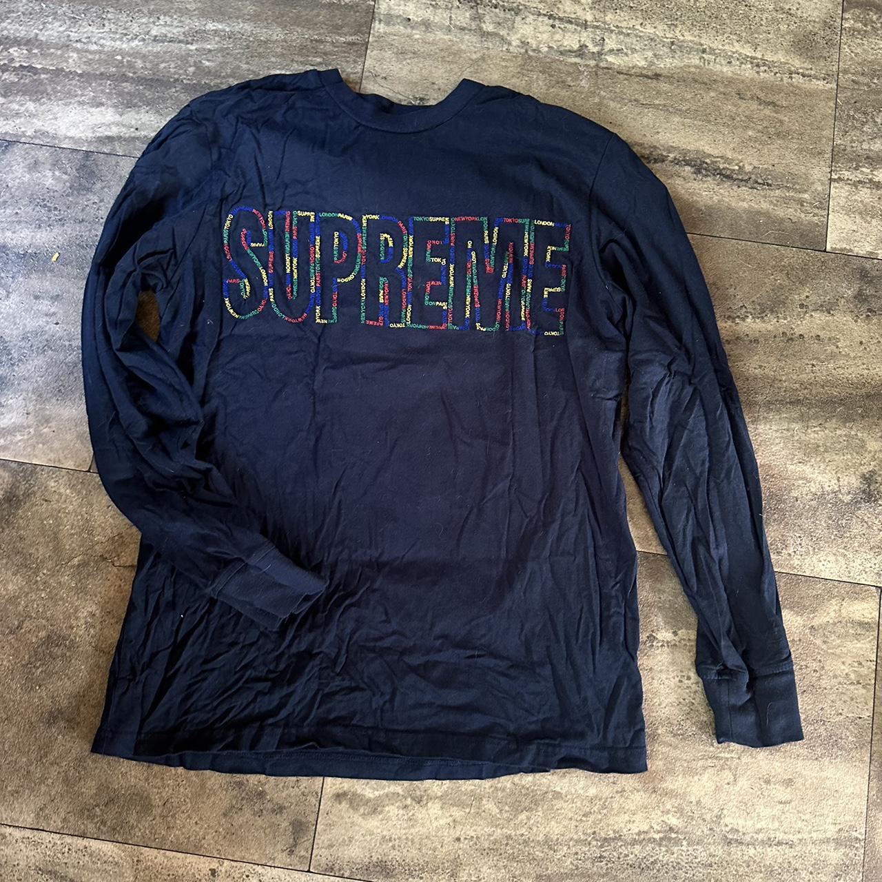 Dark navy blue supreme long sleeve shirt. No stains