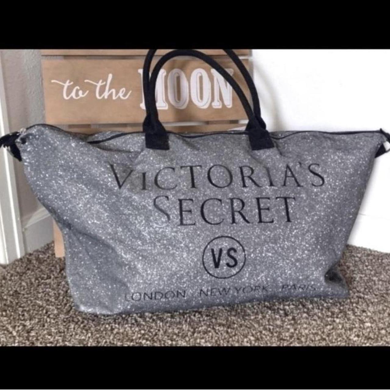 Victoria's Secret Tote Bag 2 Piece Set Black With Silver Sequins Rare