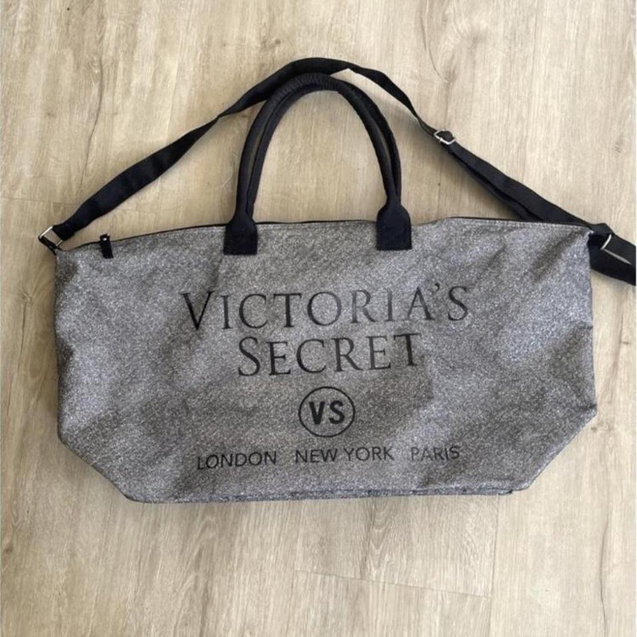 Victoria's Secret Tote Bag 2 Piece Set Black With Silver Sequins Rare