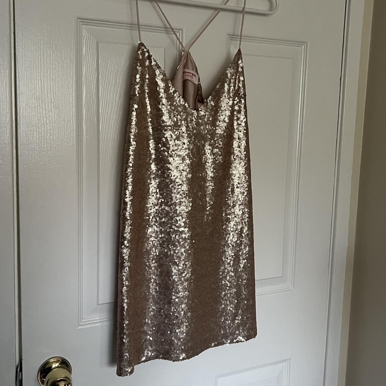 Delilaah Mini Dress - Strappy V Neck Slip Sequin Dress in Silver