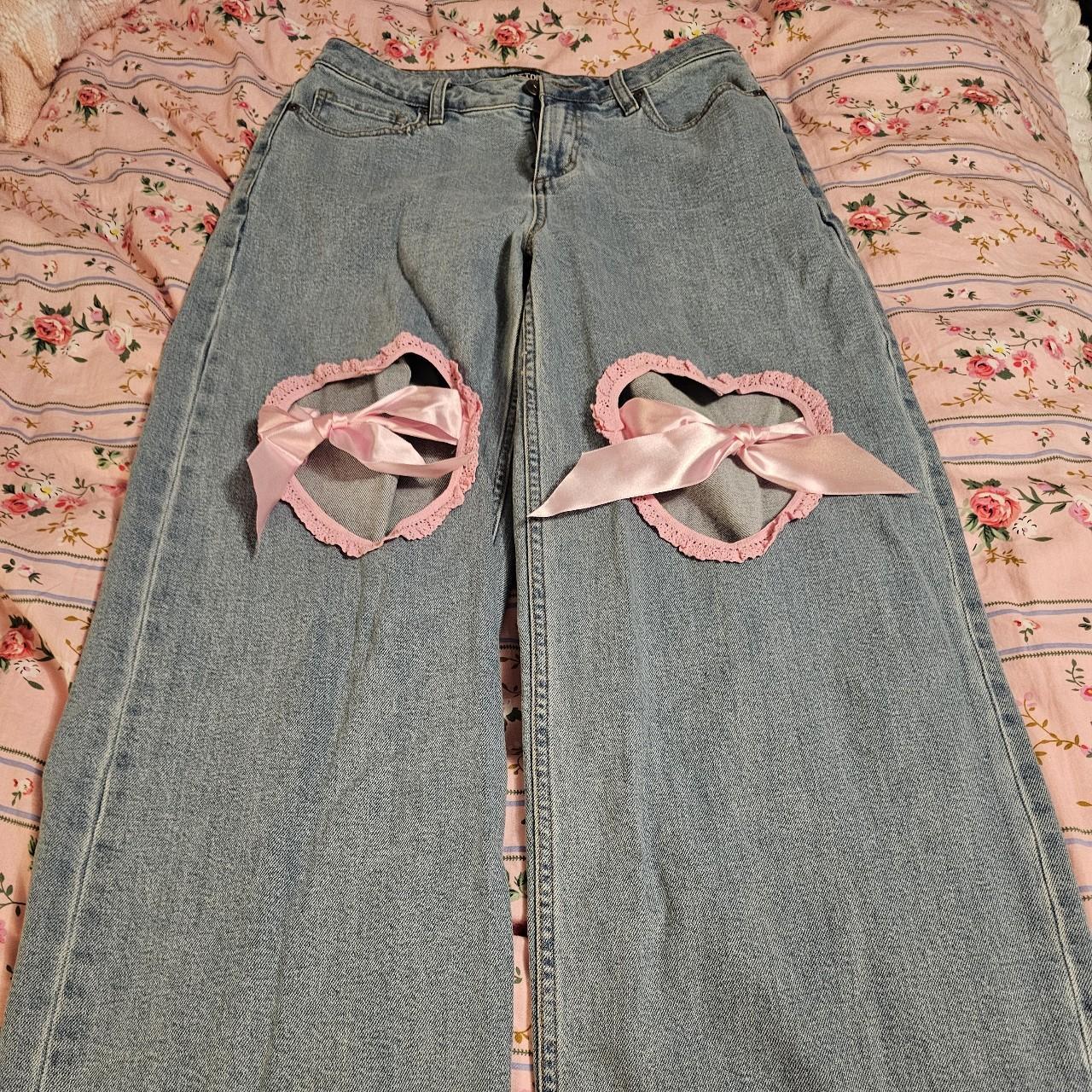Hottopic lacey bow tie knee jeans!! The back of the | Depop