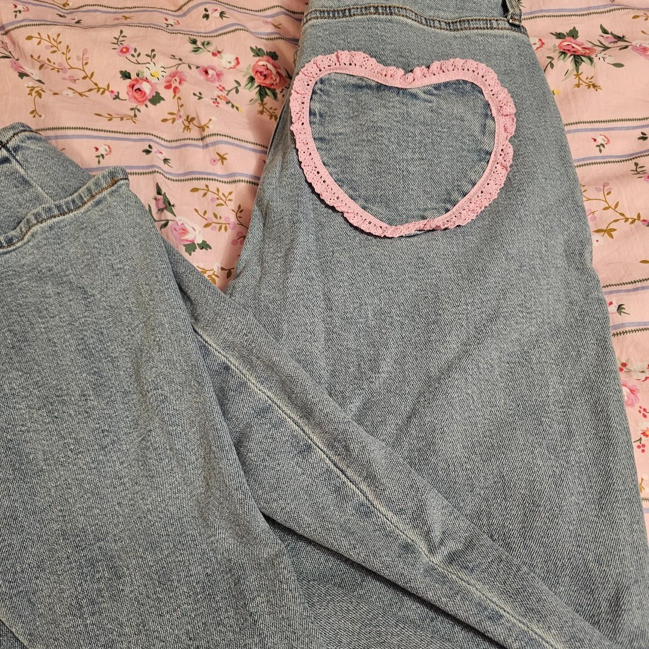 パンツ Lacey ribbon heart hip denim AM1453 Lacey ribbon heart hip denim