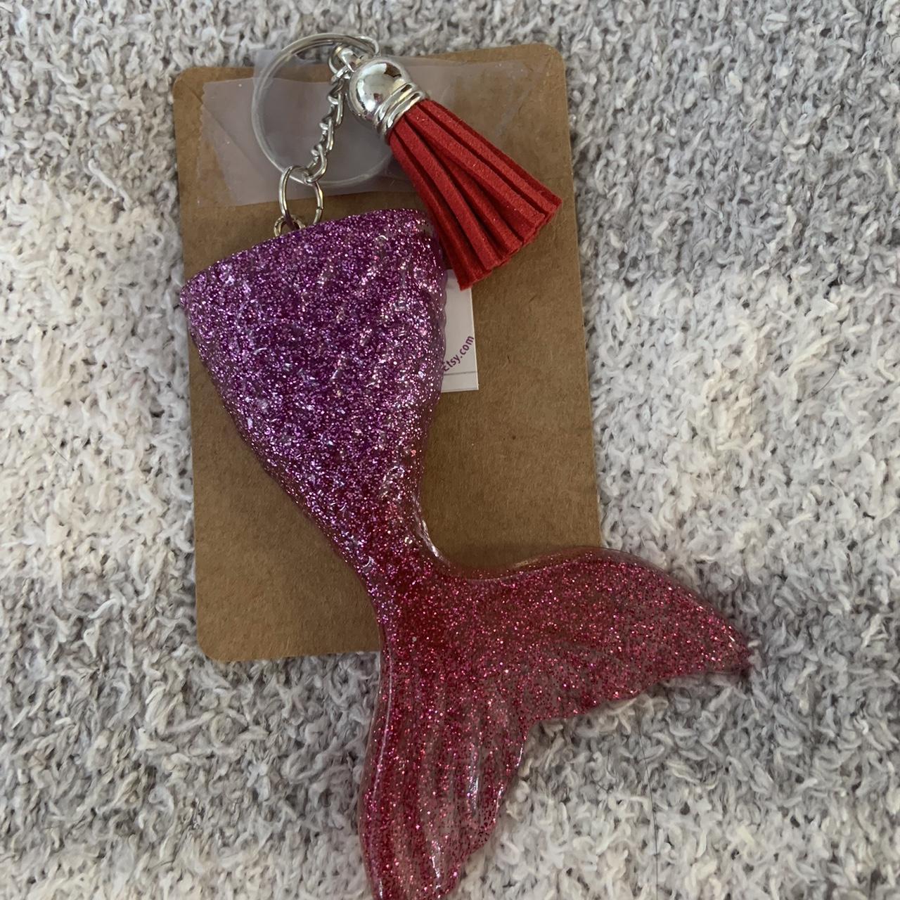 Pink mermaid tail glitter keychain