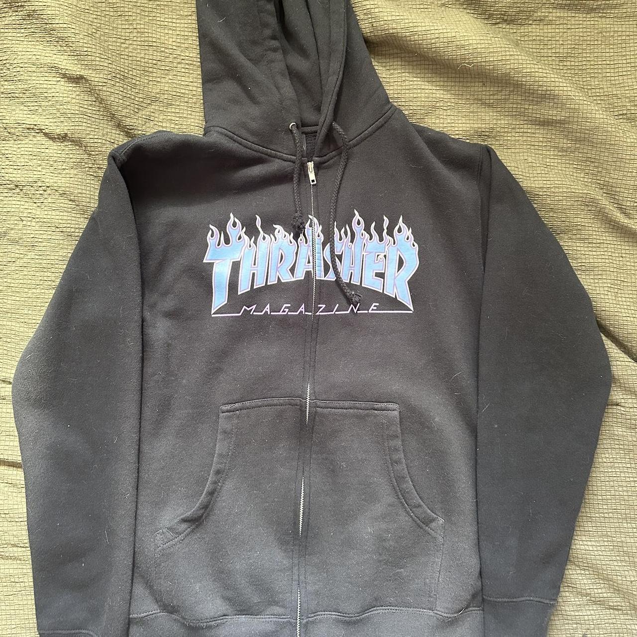 Thrasher zip up hoodie Worn one time, no rips... - Depop