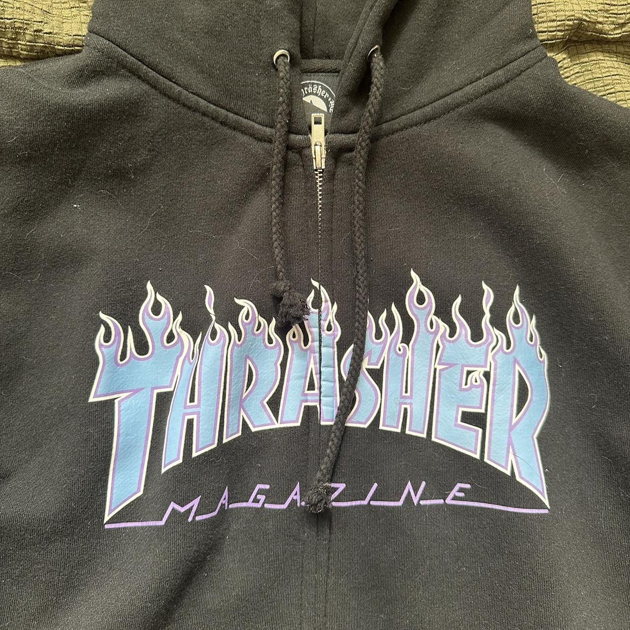 Thrasher zip up hoodie Worn one time, no rips... - Depop