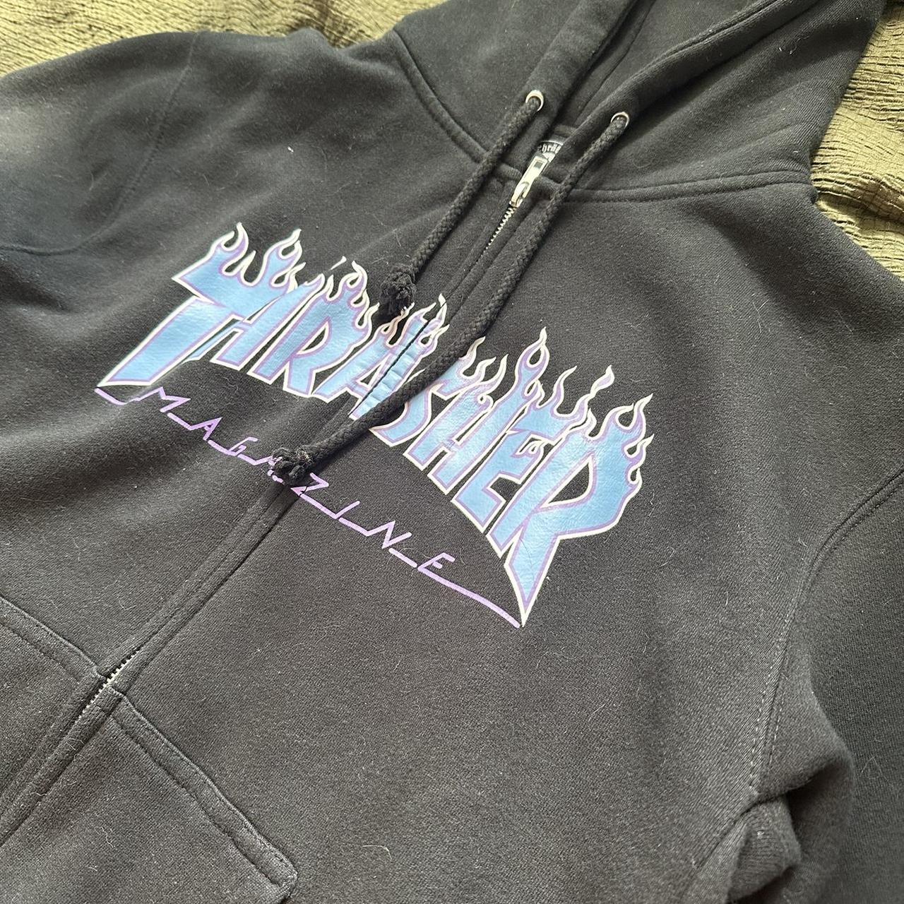 Thrasher zip up hoodie Worn one time, no rips... - Depop