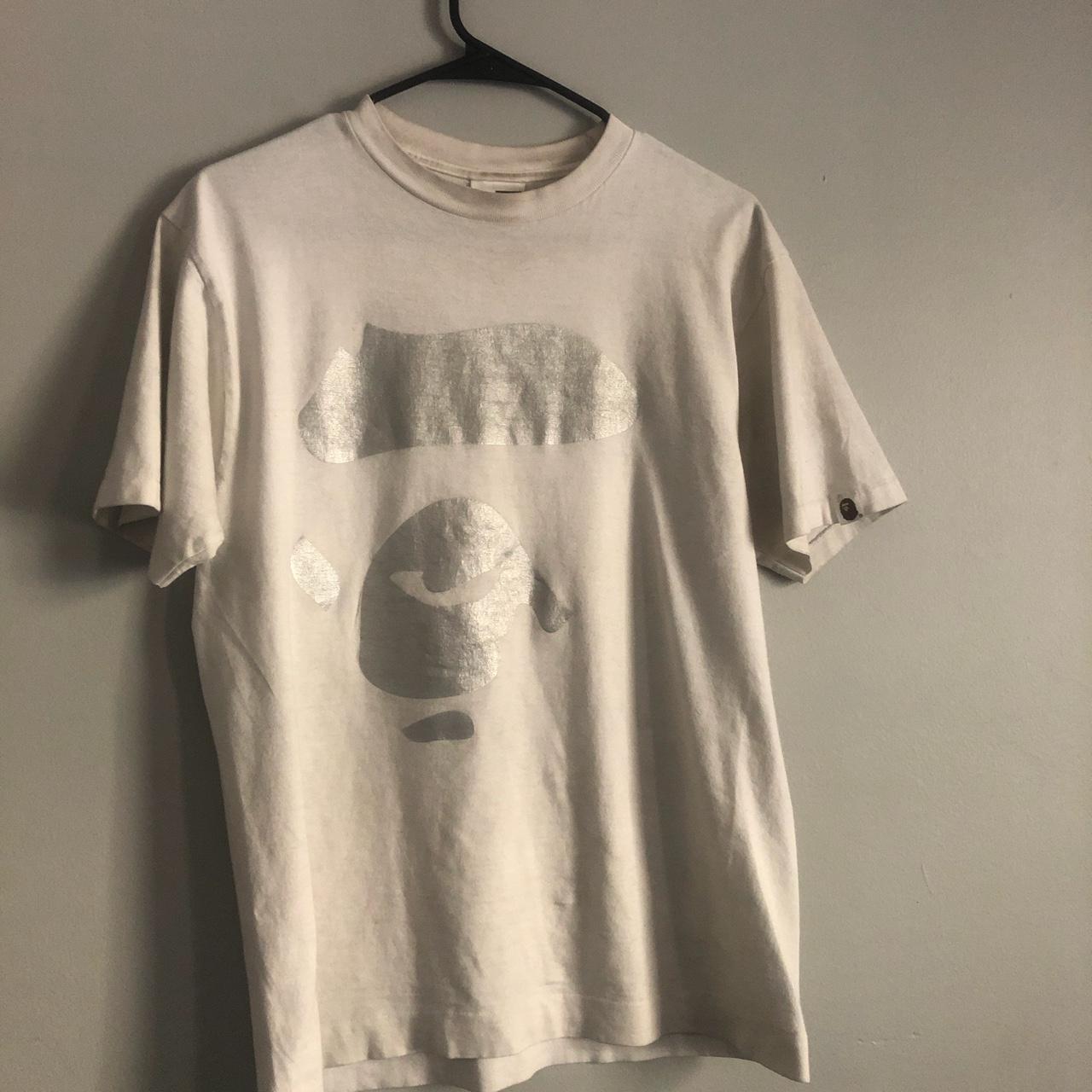 BAPE Men's White and Silver T-shirt | Depop