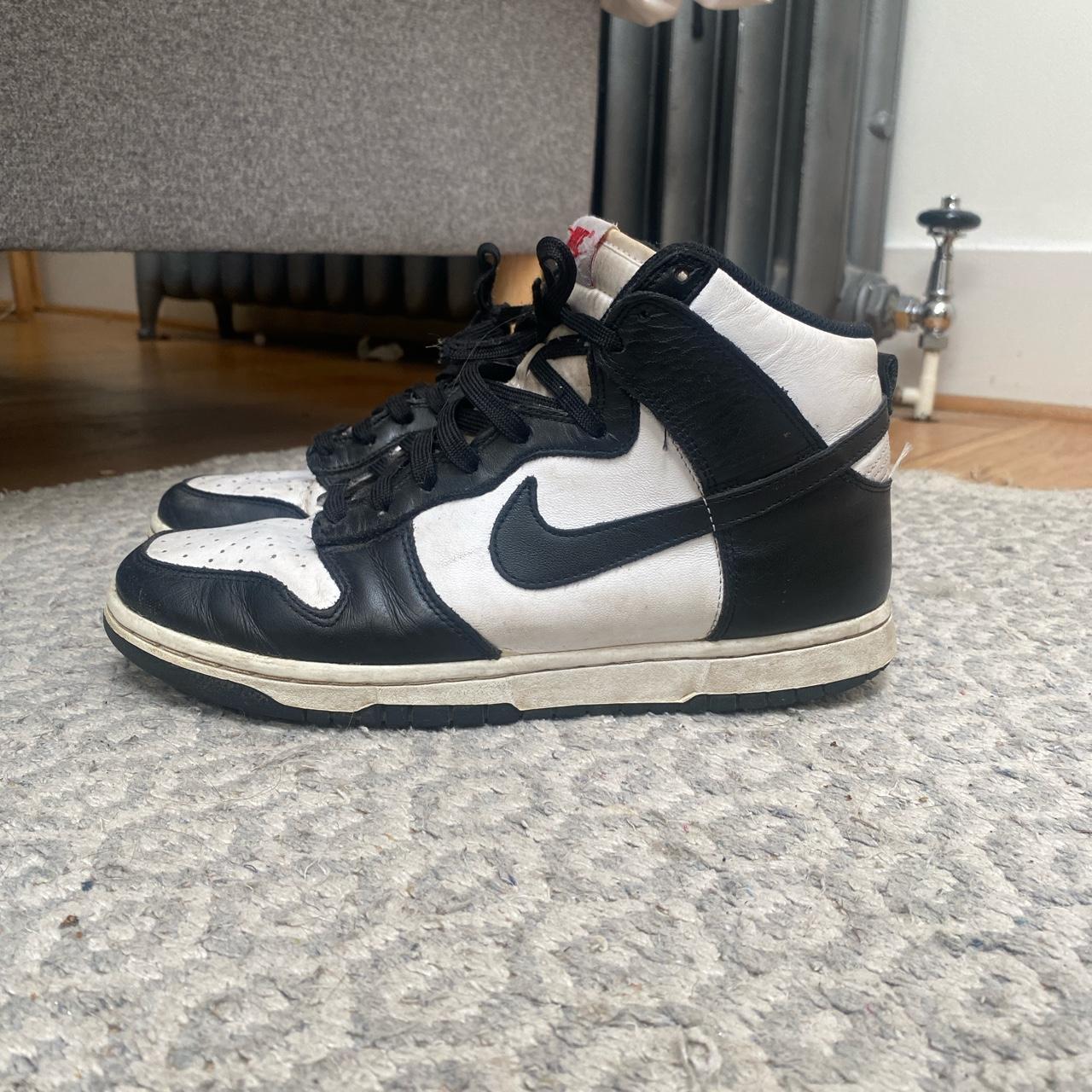 nike panda dunks black and white high tops uk size... Depop