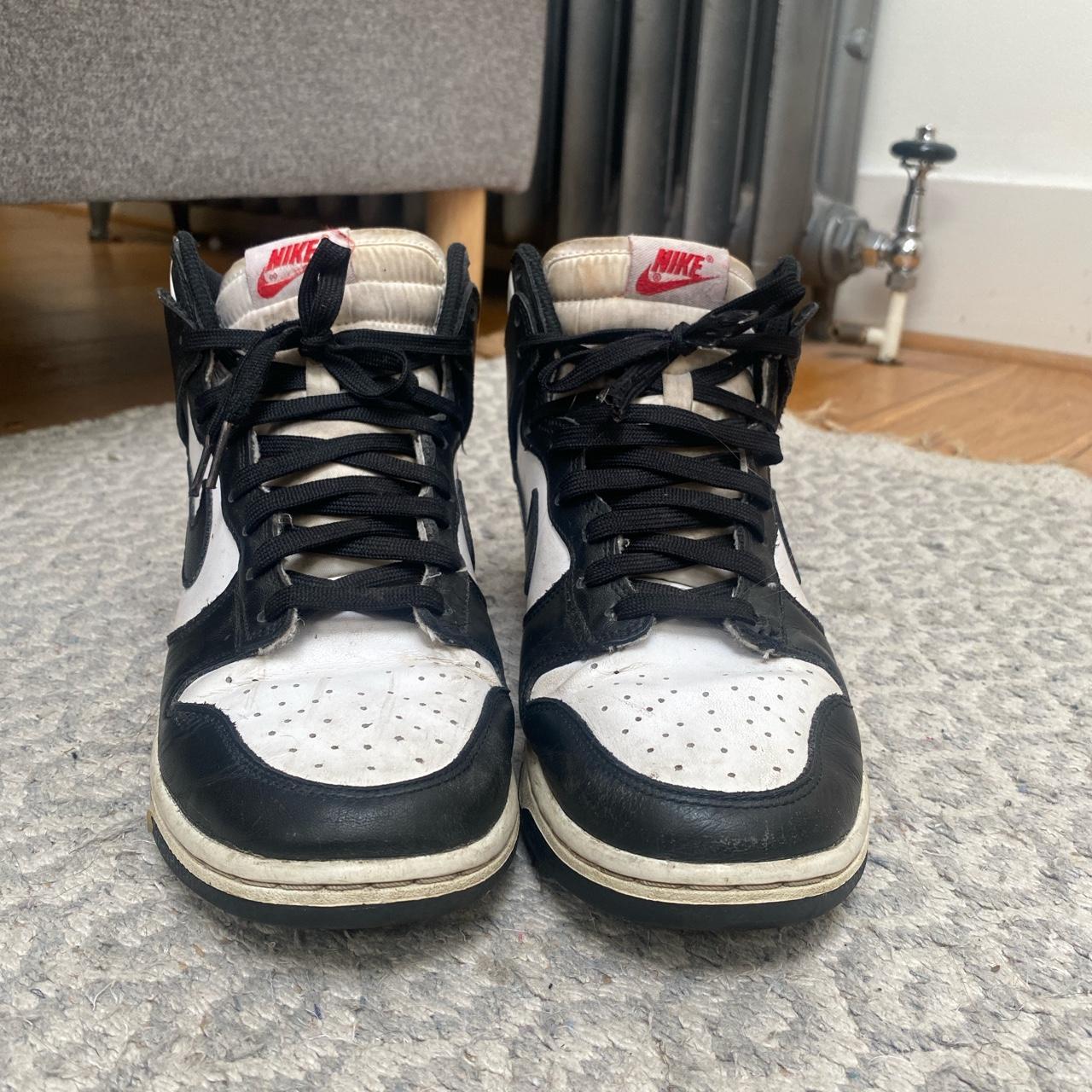 nike panda dunks black and white high tops uk size... Depop