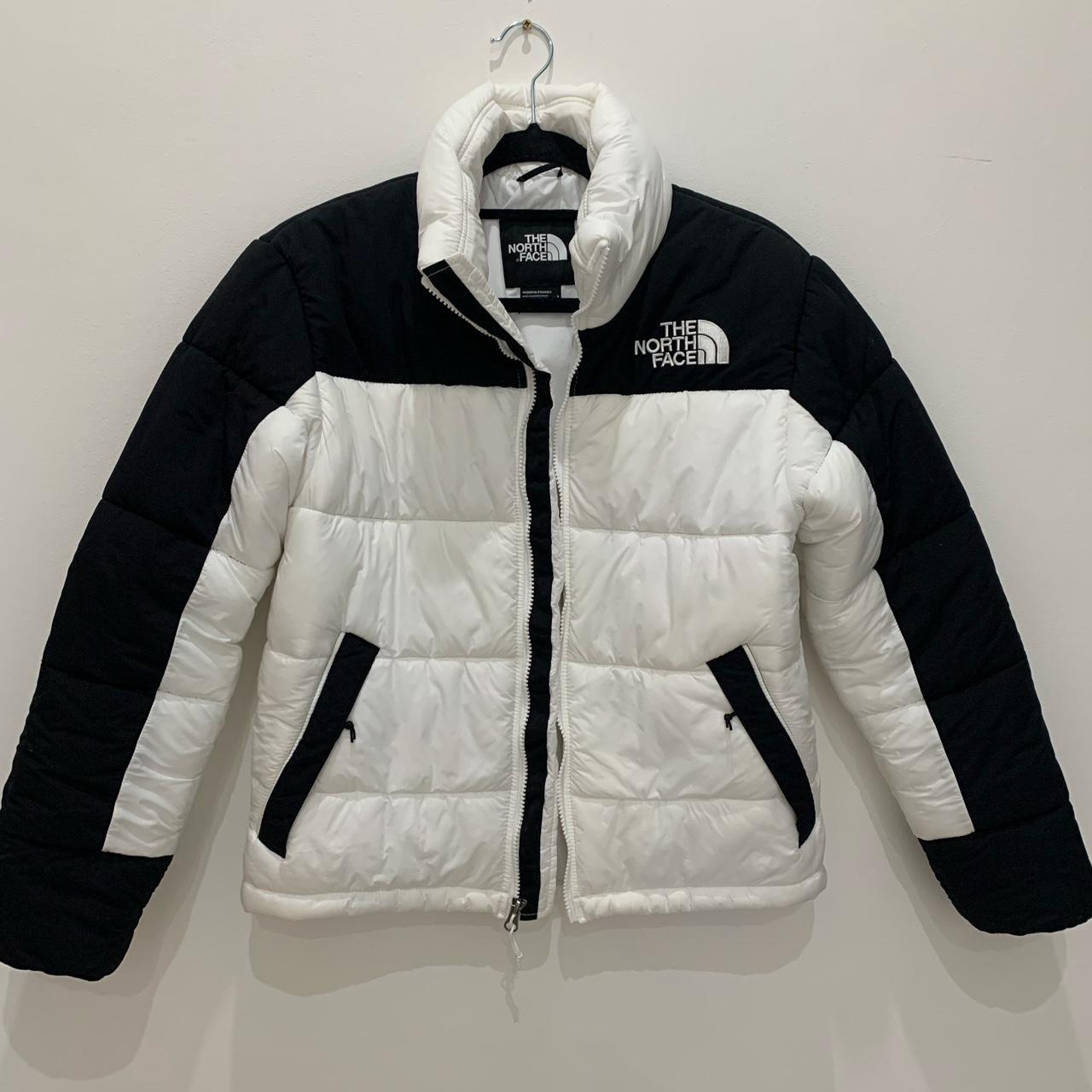 Women’s white with black detailing North Face Puffer... - Depop