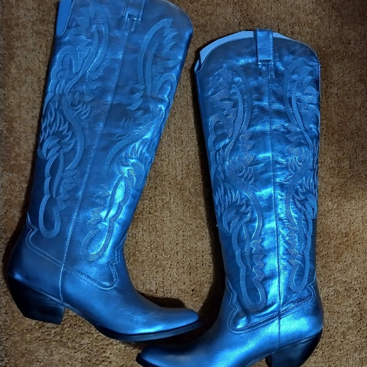 Jeffrey Campbell Calvera Metallic blue cowboy boots... - Depop