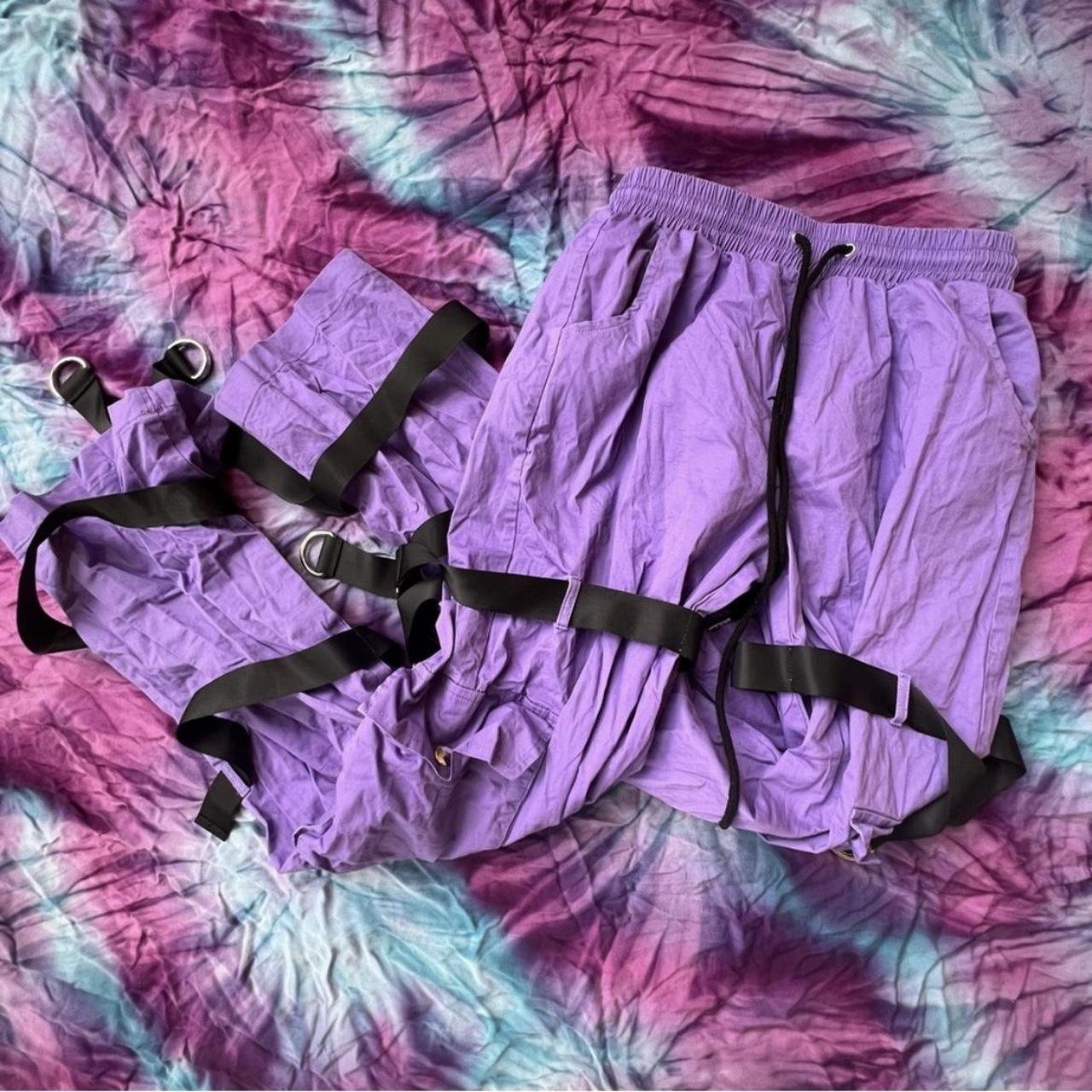 Dolls Kill Women's Black and Purple Trousers Depop