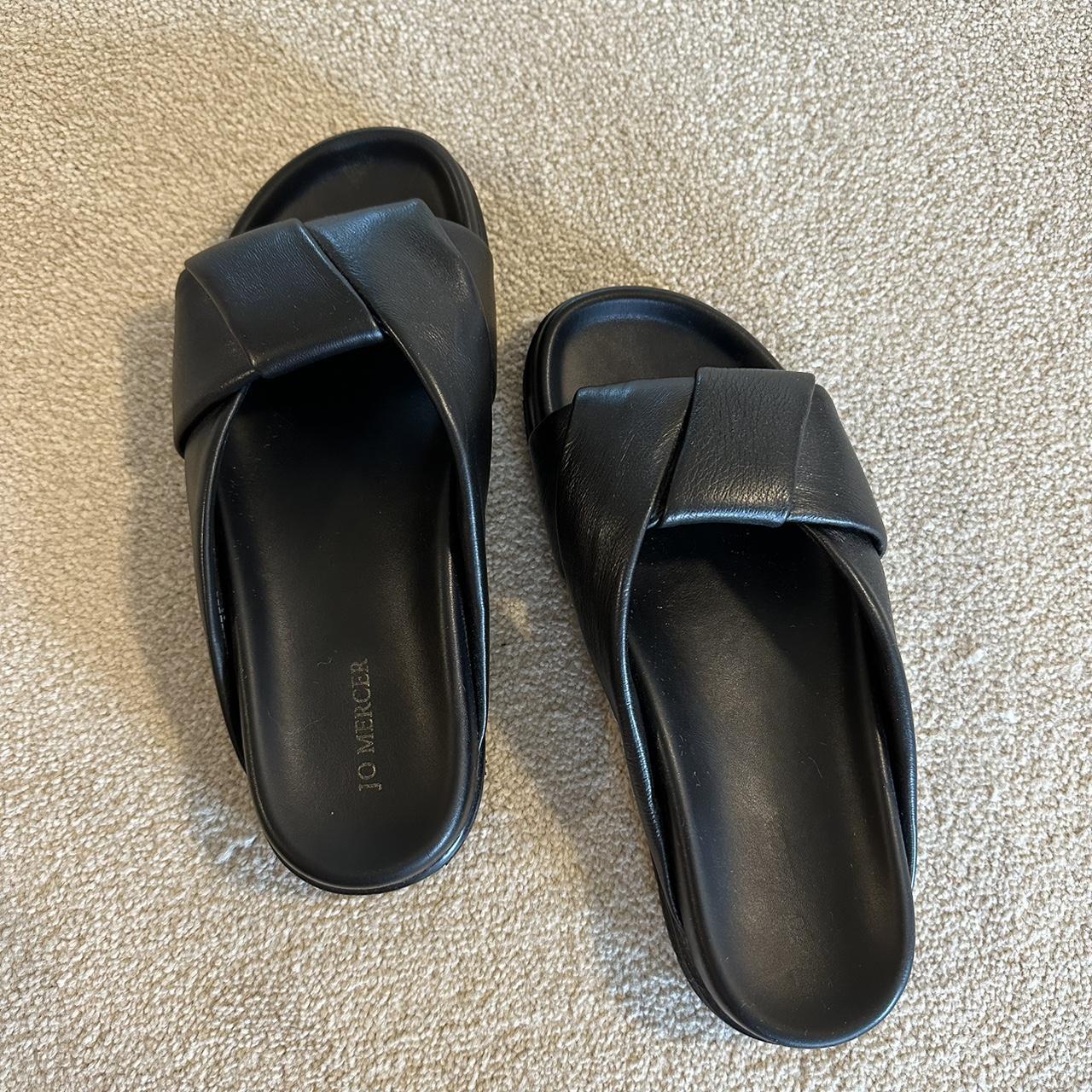 Jo Mercer black leather slides. In excellent... - Depop