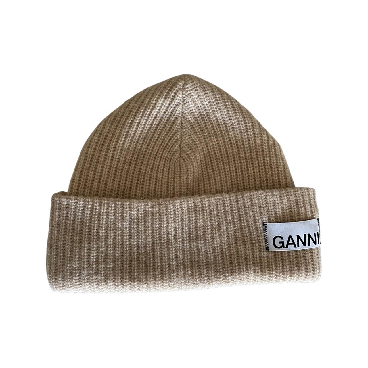 Ganni Women's Tan and Cream Hat Depop