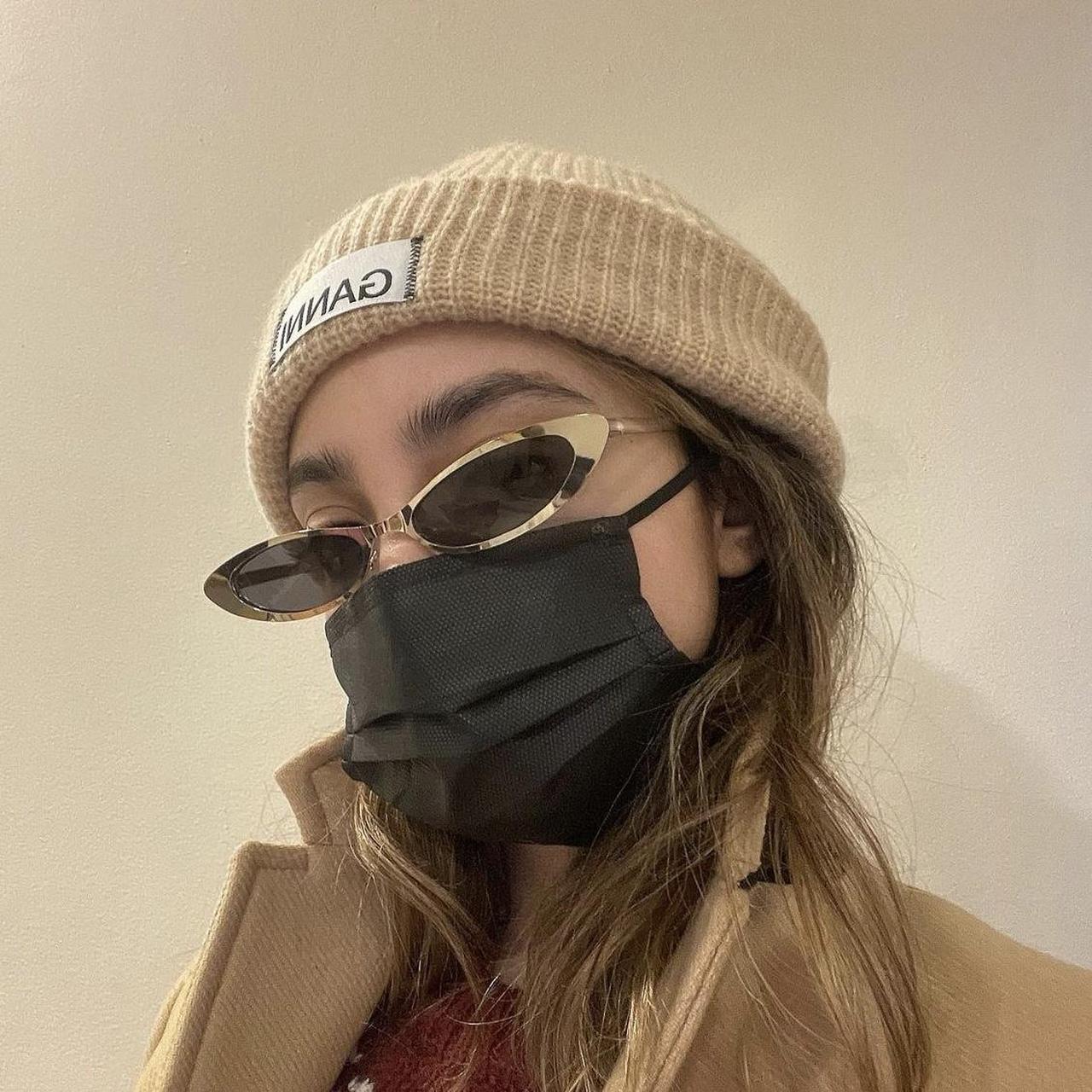 Ganni Women's Tan and Cream Hat Depop