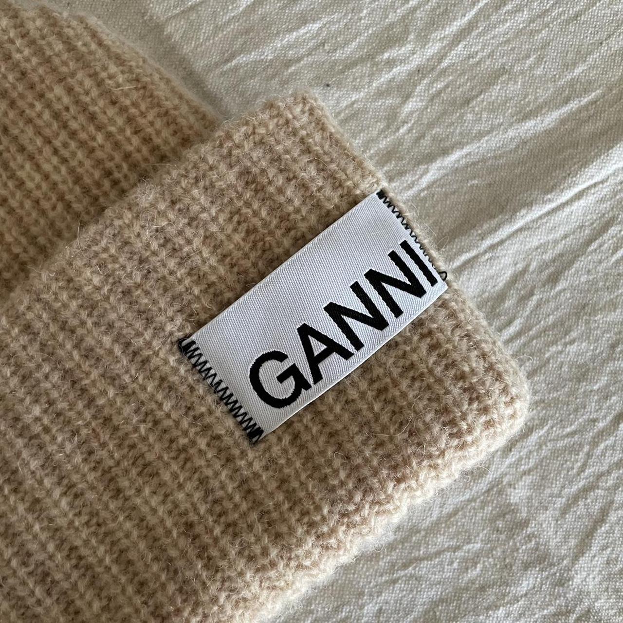 Ganni Women's Tan and Cream Hat Depop