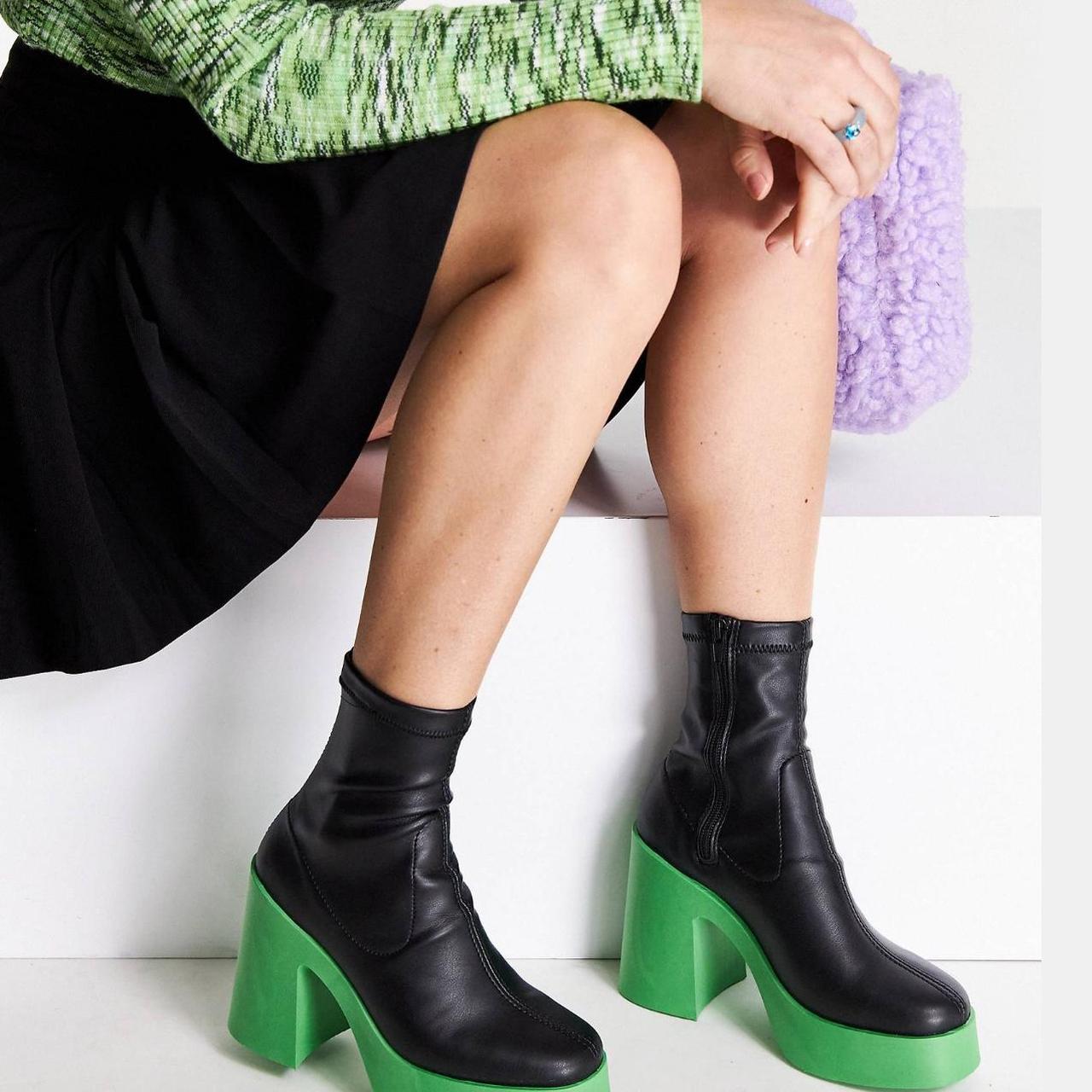 Heeled Booties Neon Green Sock Booties ASOS DESIGN Elsie High