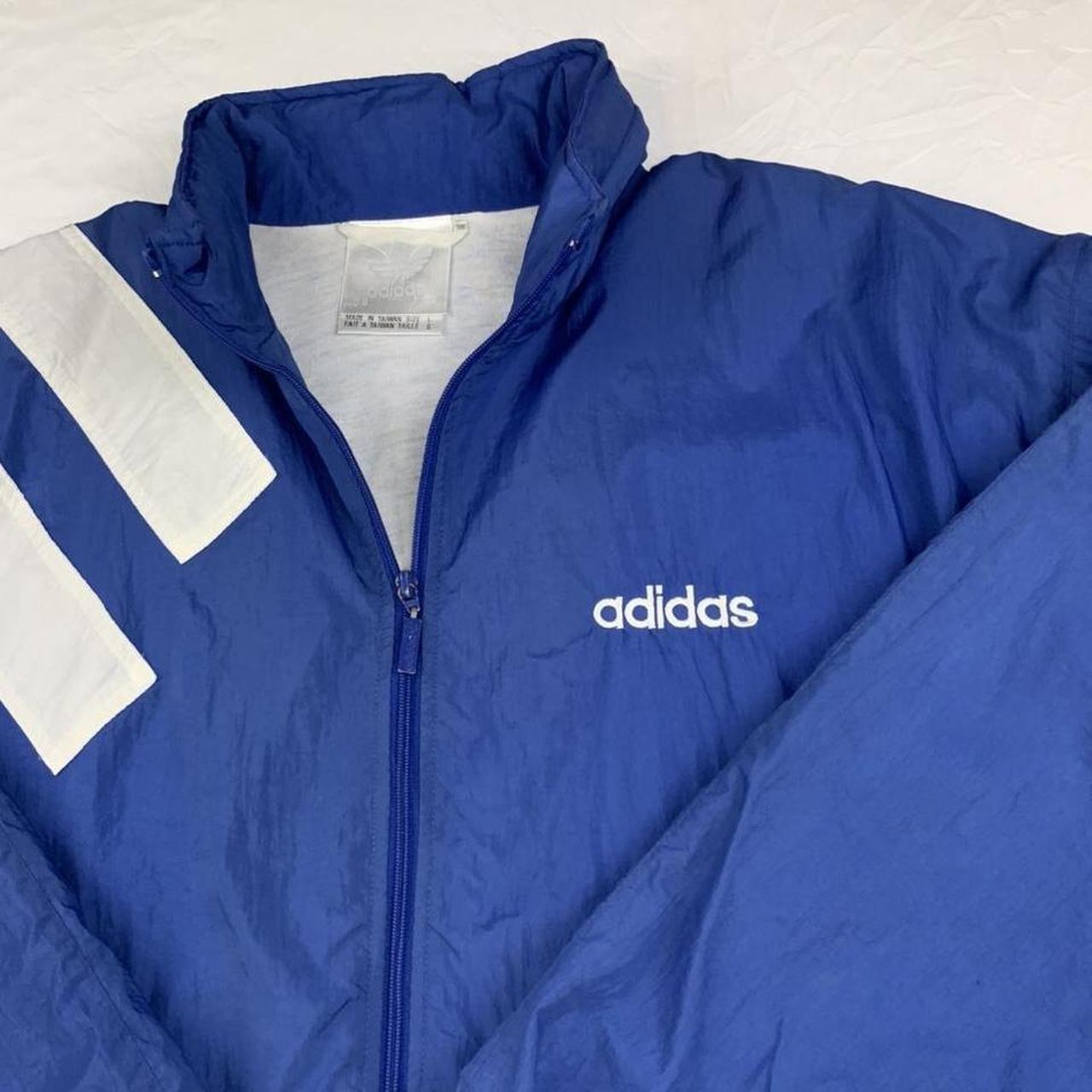 Vintage Adidas 90’s Retro Blue white full zip men’s... - Depop