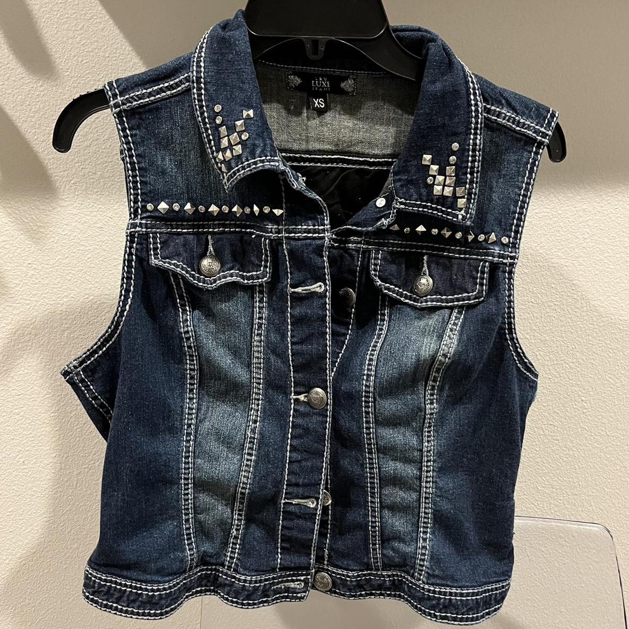 studded y2k jean vest with cross, women’s xs