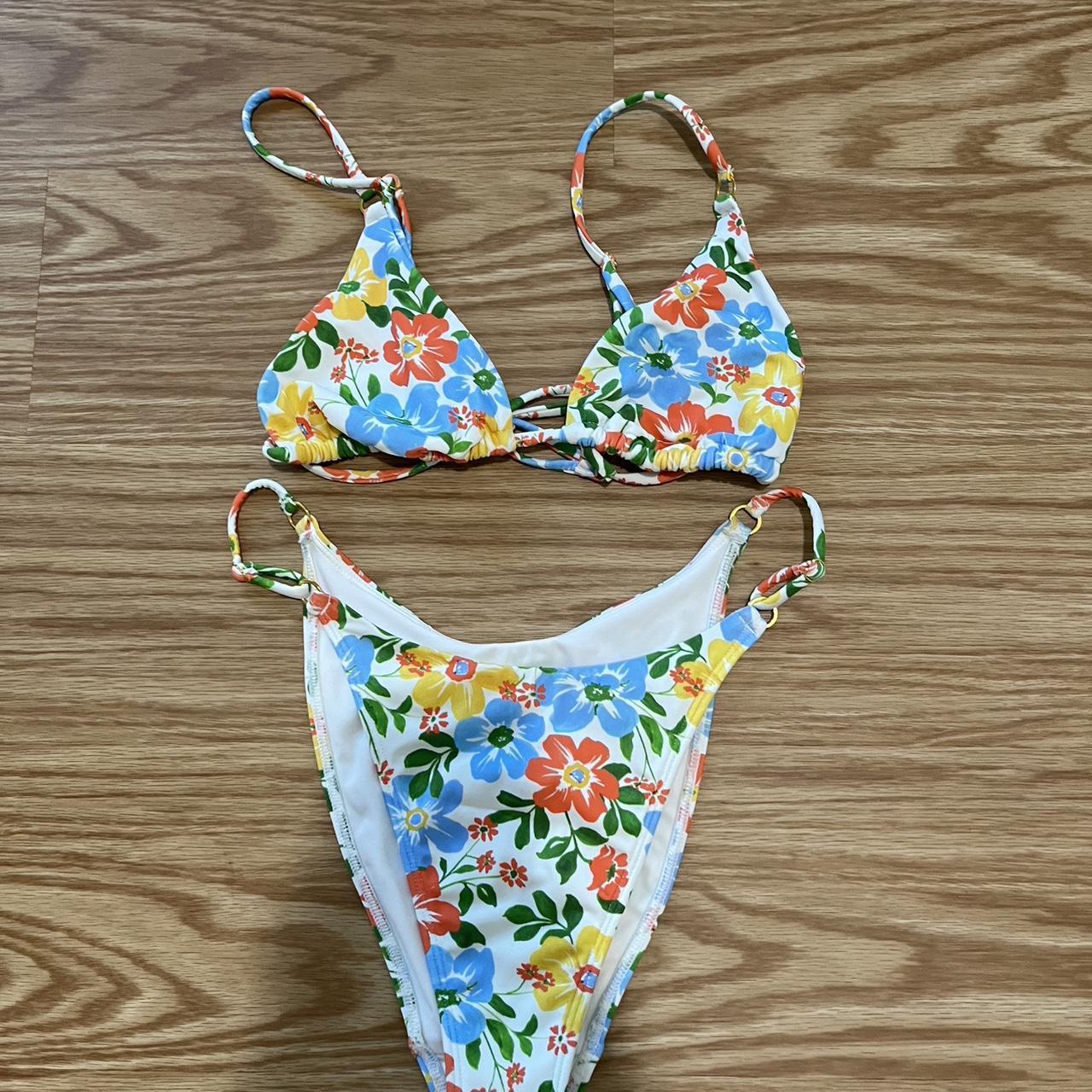 PacSun Women's White and Blue Swimsuitonepiece Depop