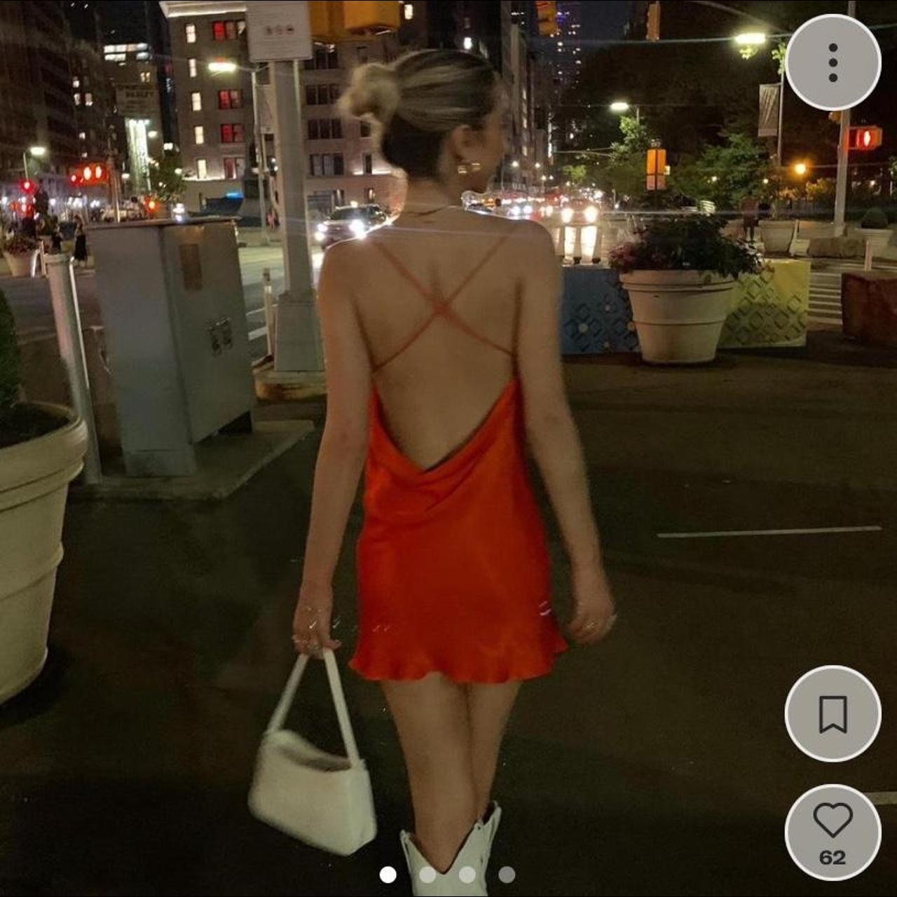Orange silky Zara dress! Worn once! Open back mini... Depop