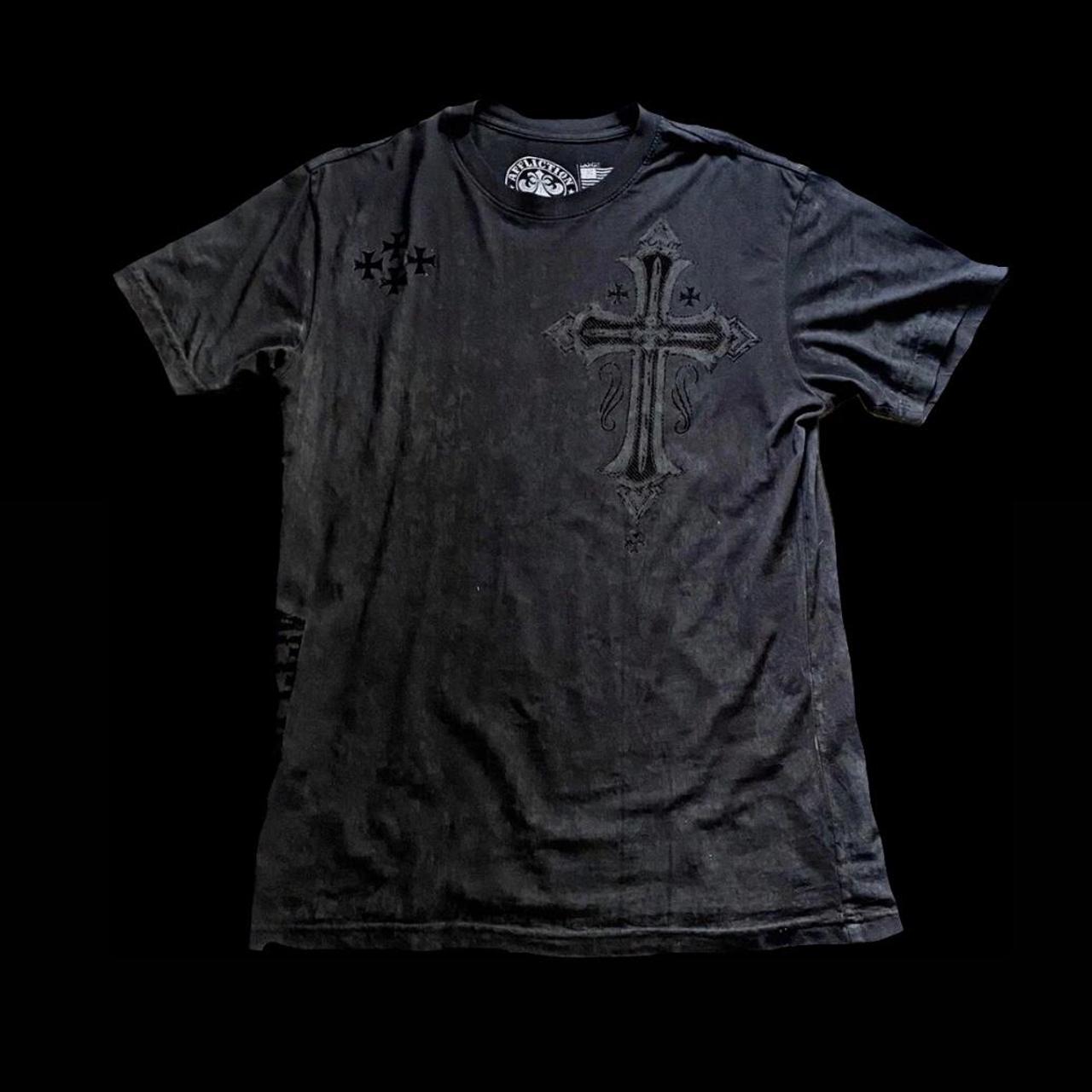 Affliction Men's Grey and Black T-shirt | Depop