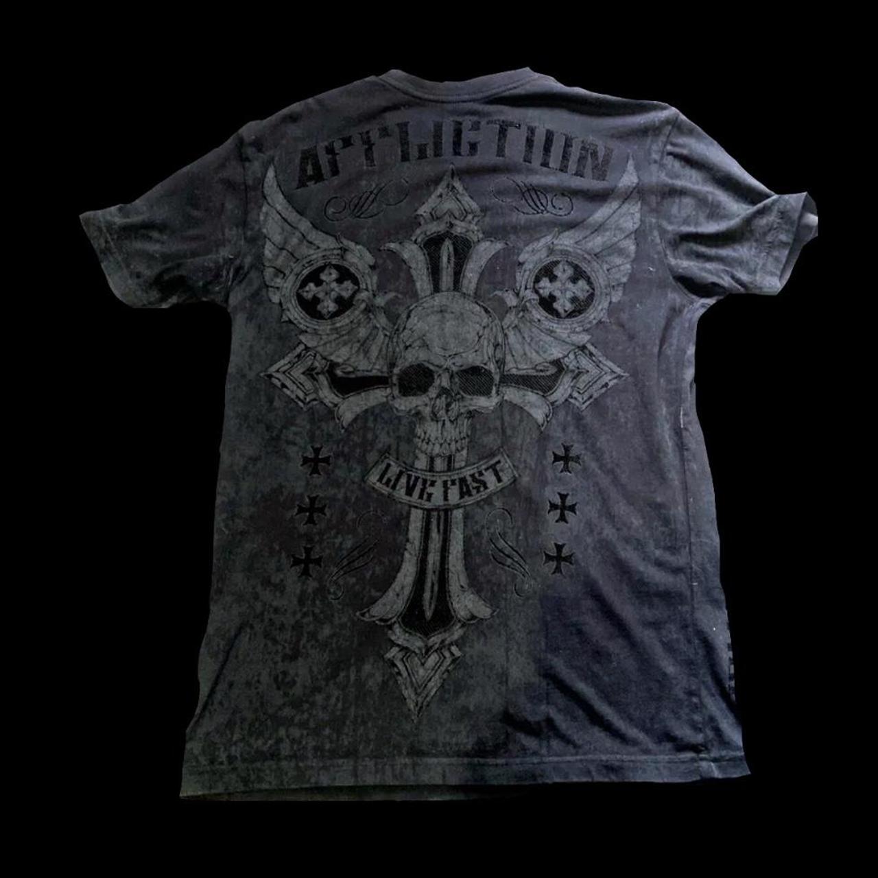 Affliction Men's Grey and Black T-shirt | Depop