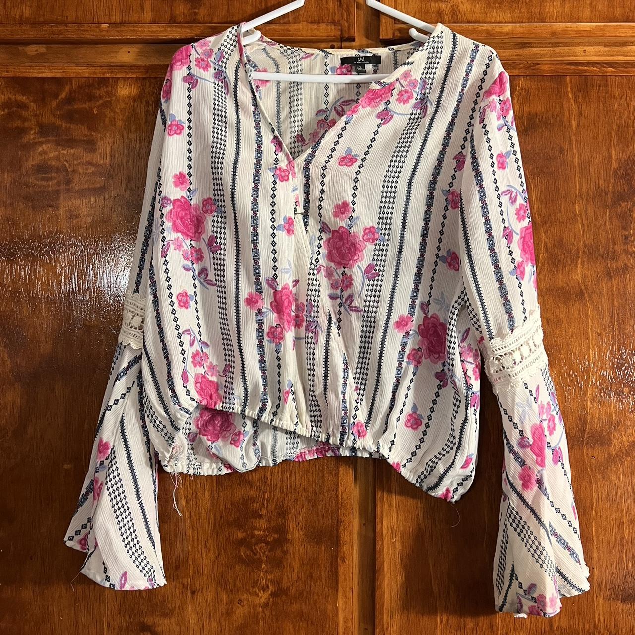 white blouse with pink flowers