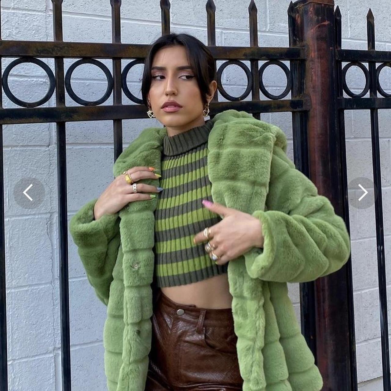 Apparis Women's Green and Khaki Coat | Depop