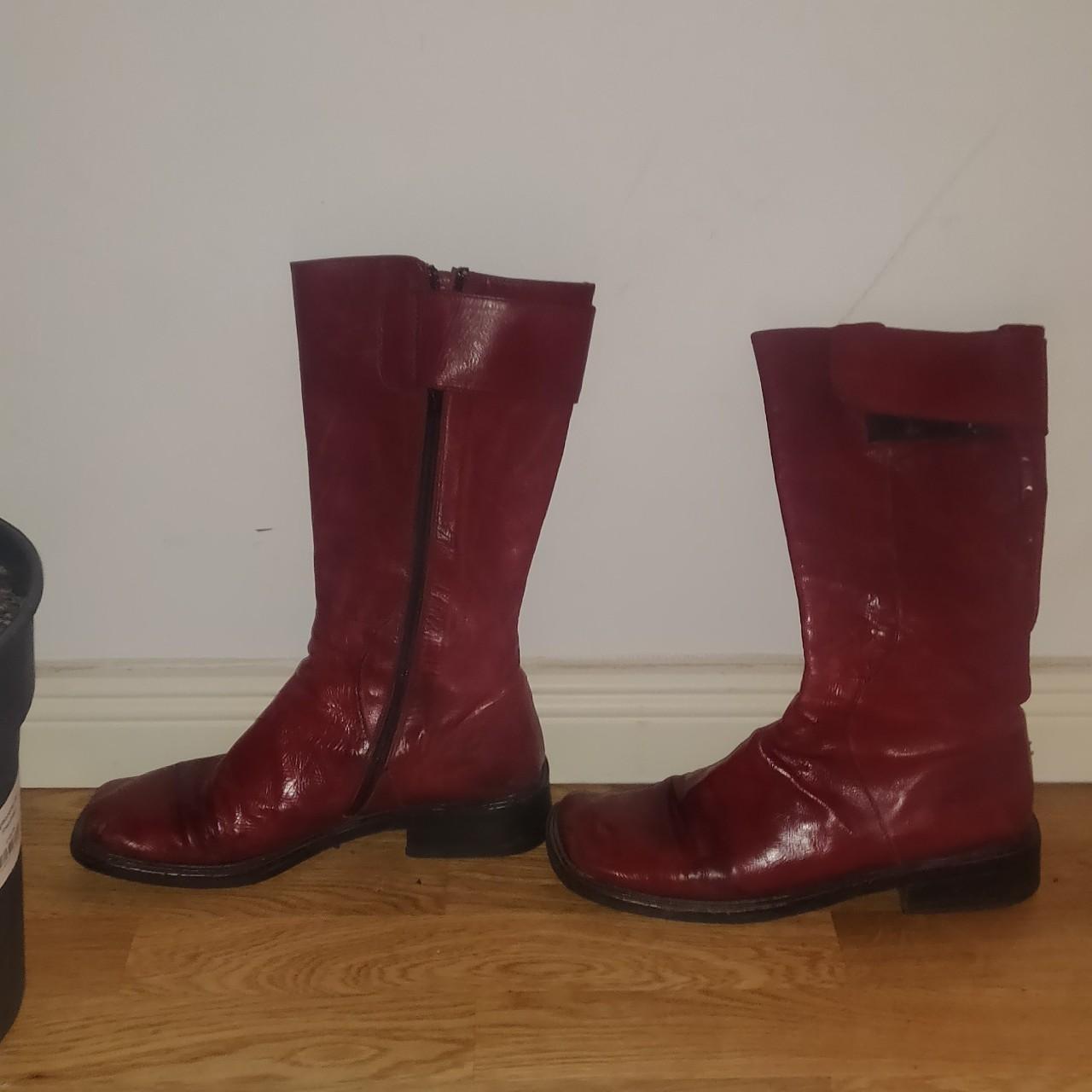 Gorgeous dark red square toe boots in excellent... - Depop