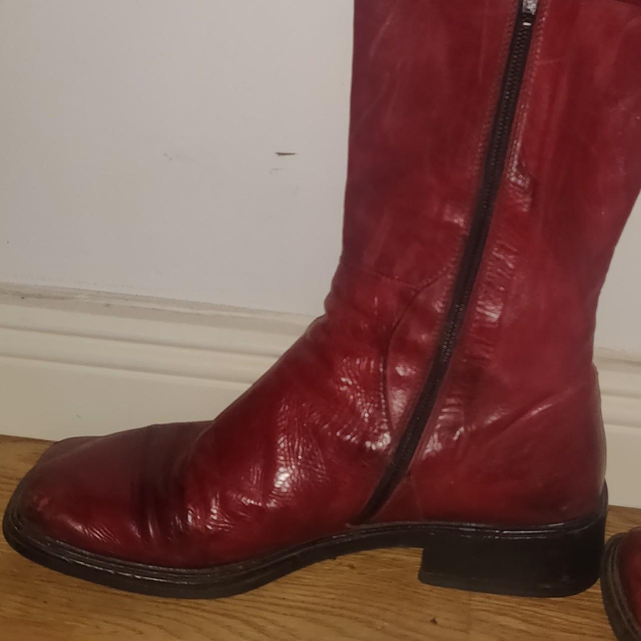 Gorgeous dark red square toe boots in excellent... - Depop