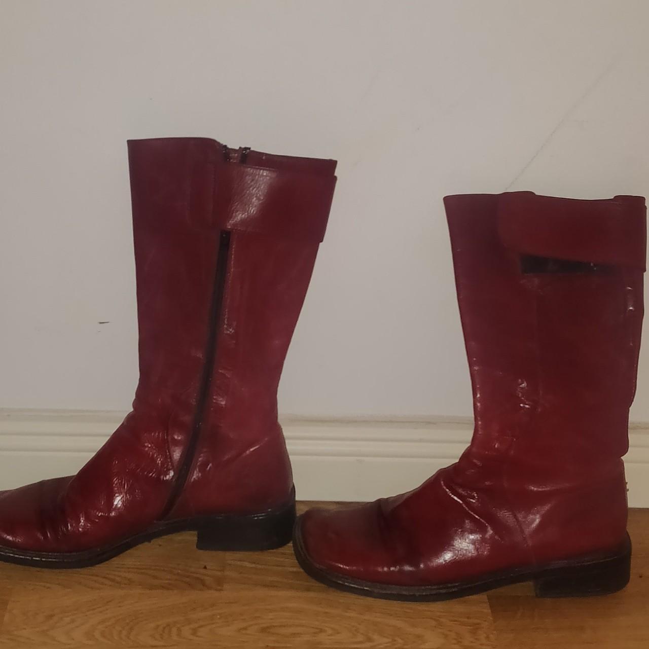 Gorgeous dark red square toe boots in excellent... - Depop
