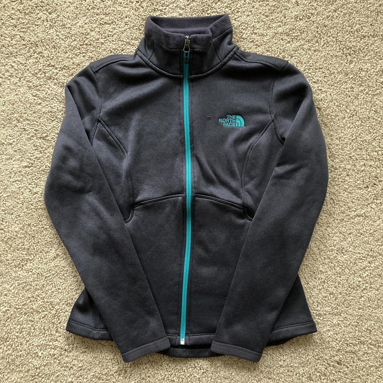 the north face jacket. grey with turquoise... - Depop