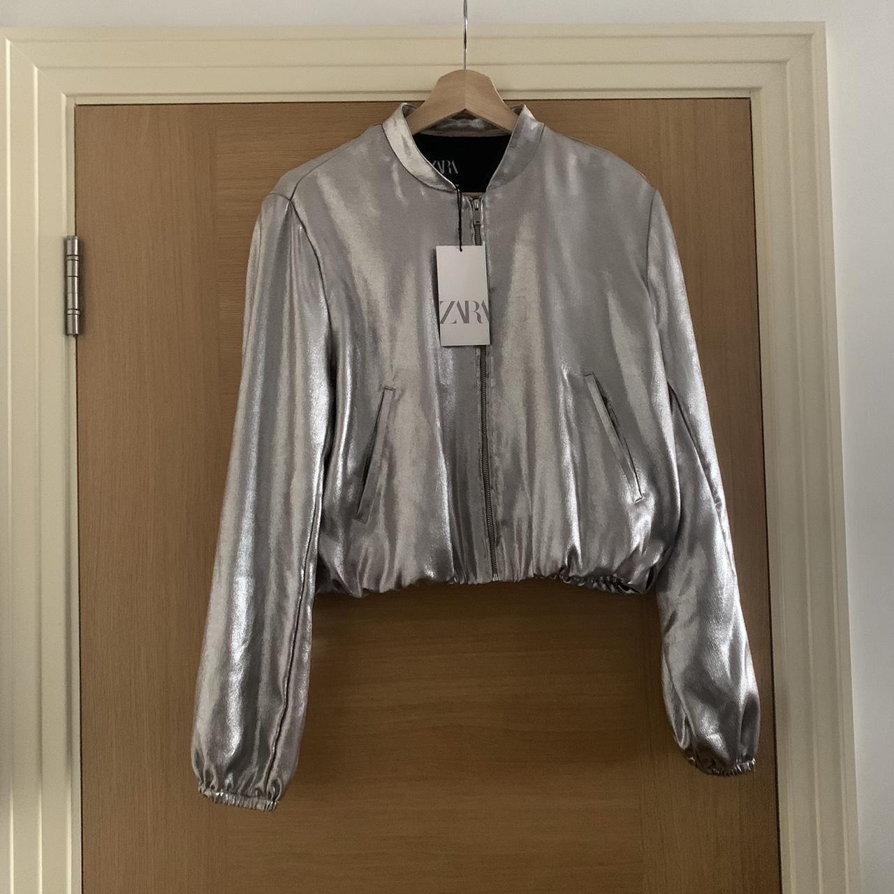 Silver bomber jacket sales zara