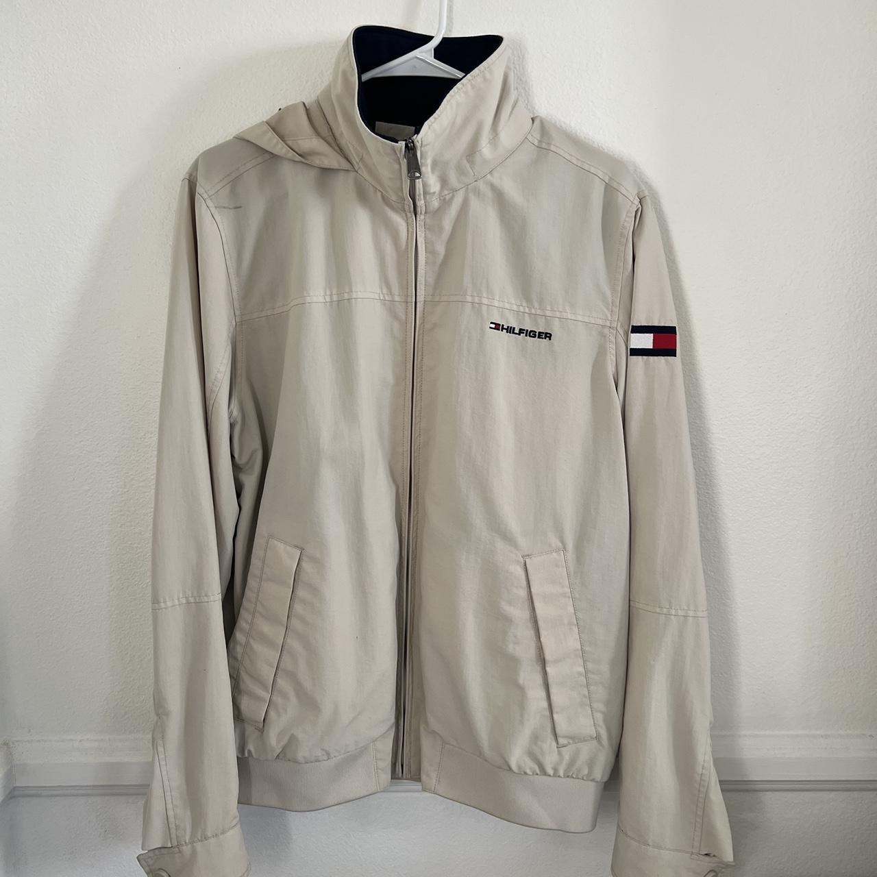 Tommy Hilfiger Men’s beige navy blue windbreaker... - Depop