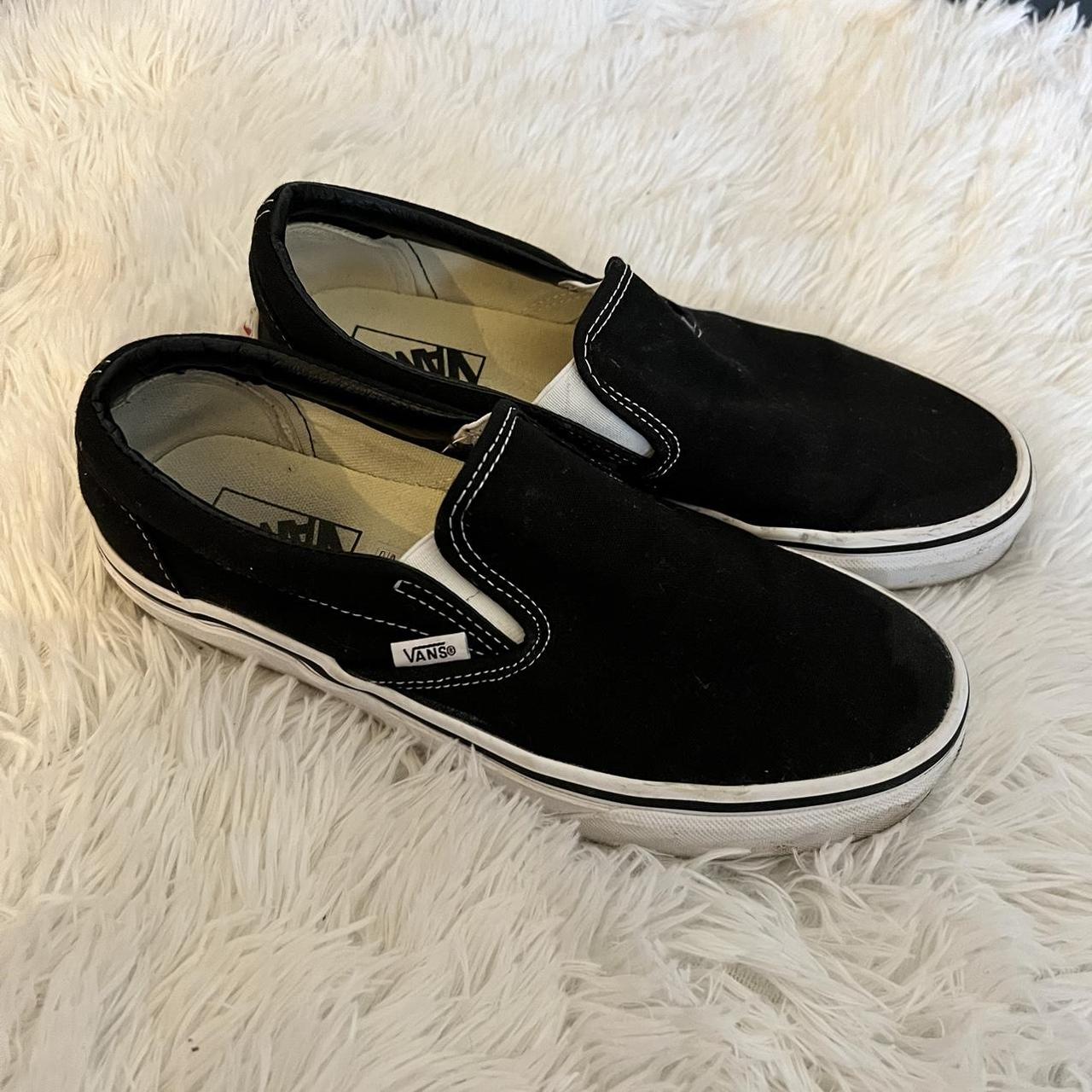 black slip on vans in size 9 good condition, just... Depop