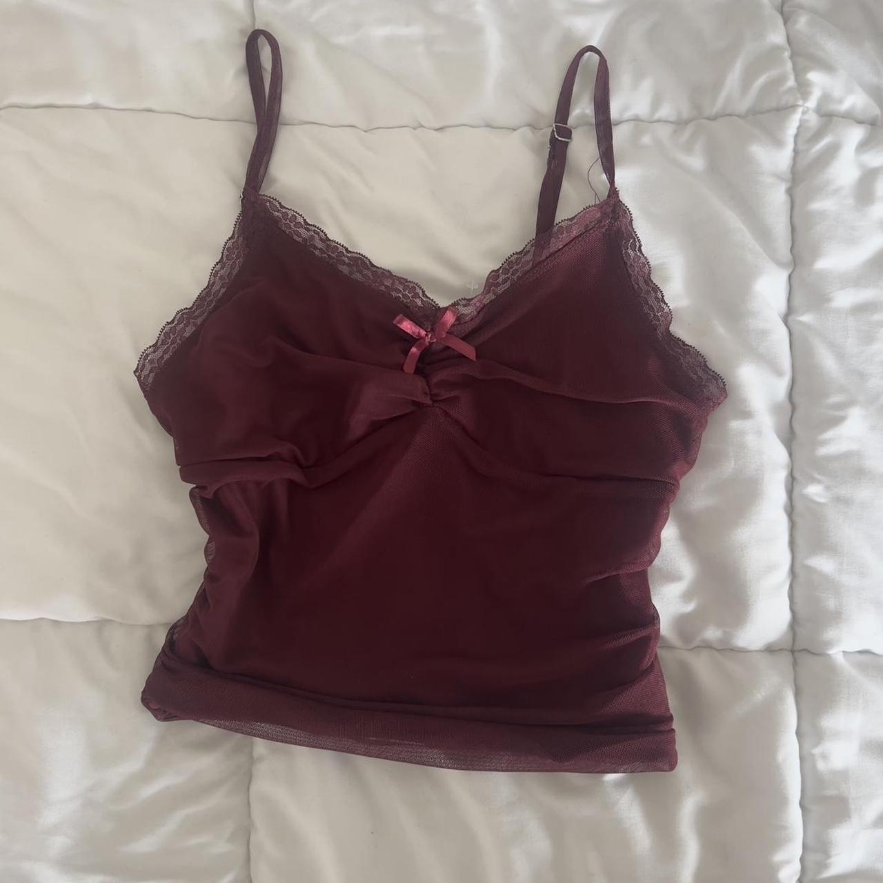 lacey maroon top 🍓 size medium #coquette #y2k... - Depop