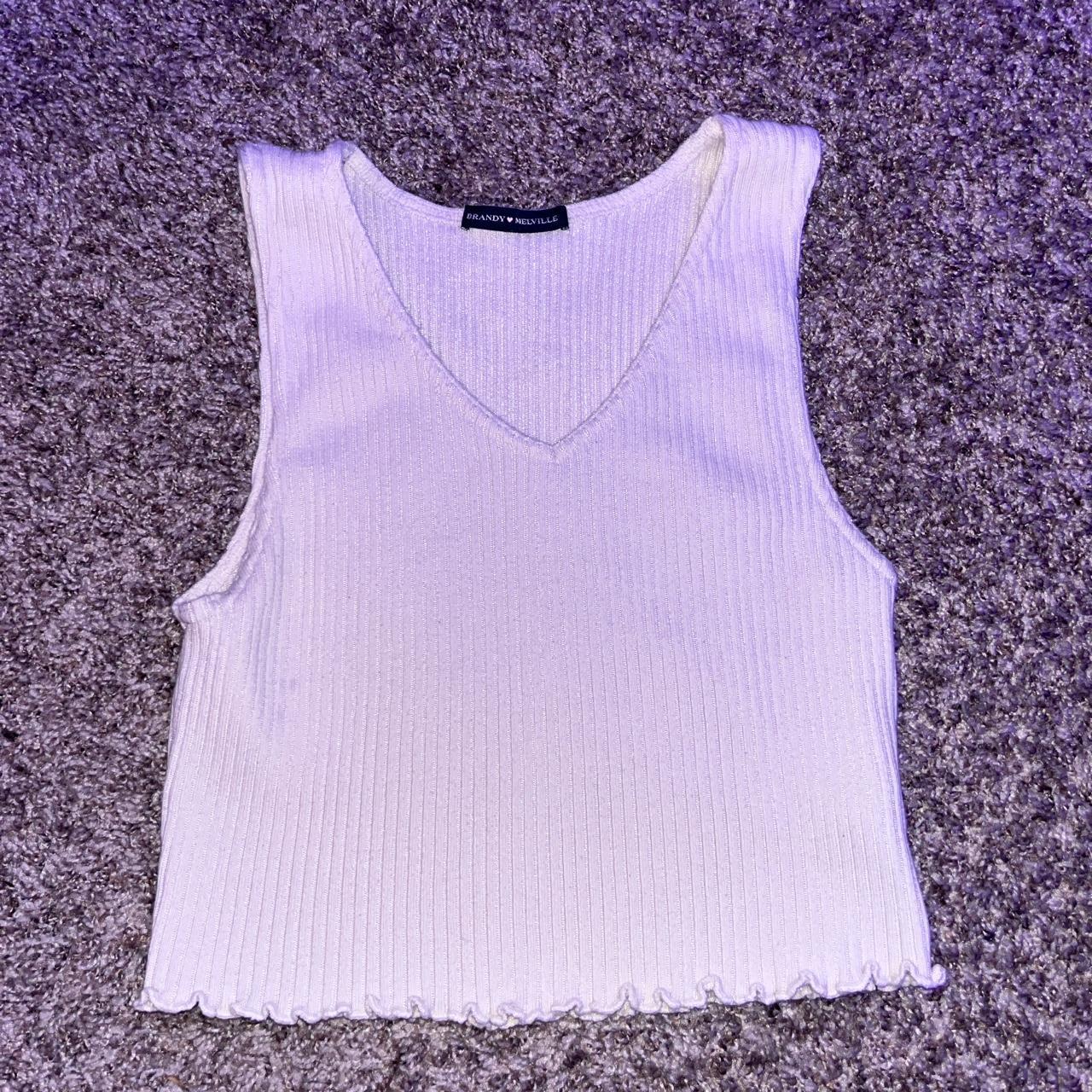 Brandy Melville v neck lettuce trim cream tank Depop