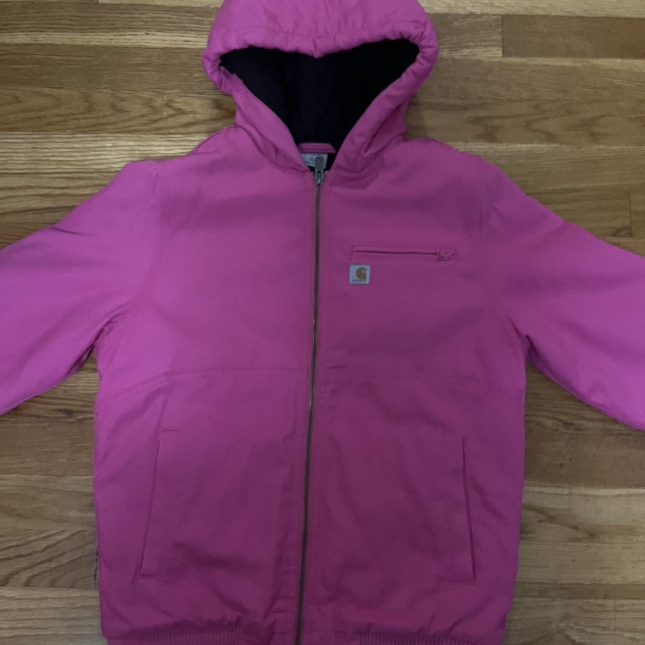 14 kids pink Carhartt jacket barely ever worn only... - Depop