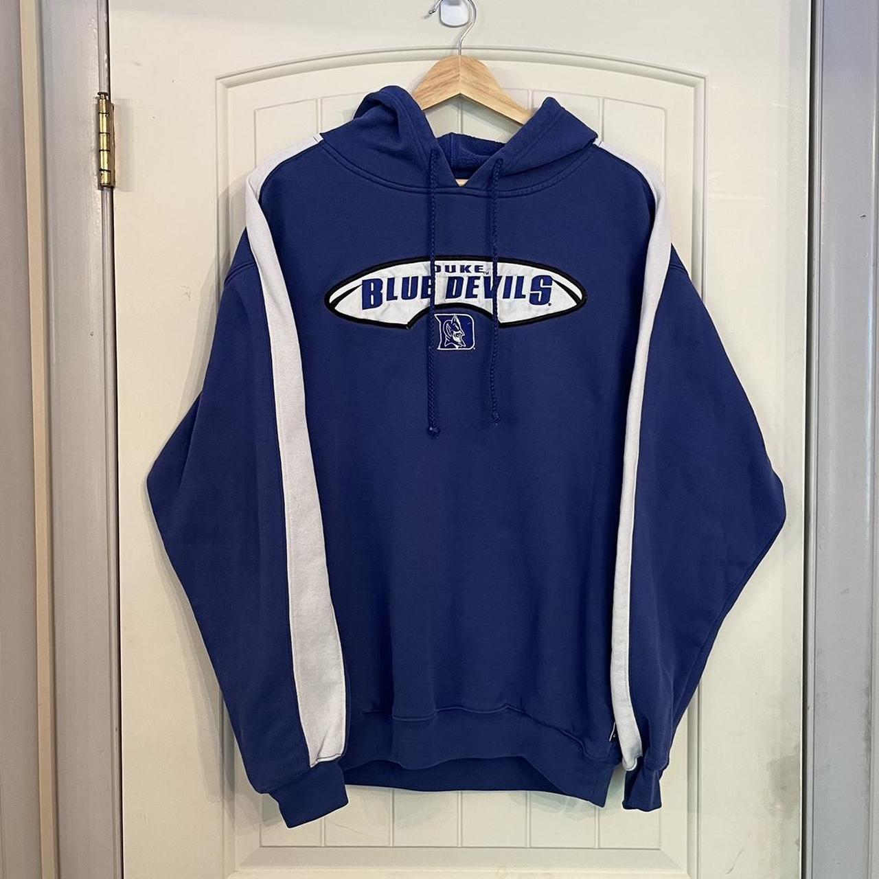 Duke Men's Blue and White Hoodie | Depop